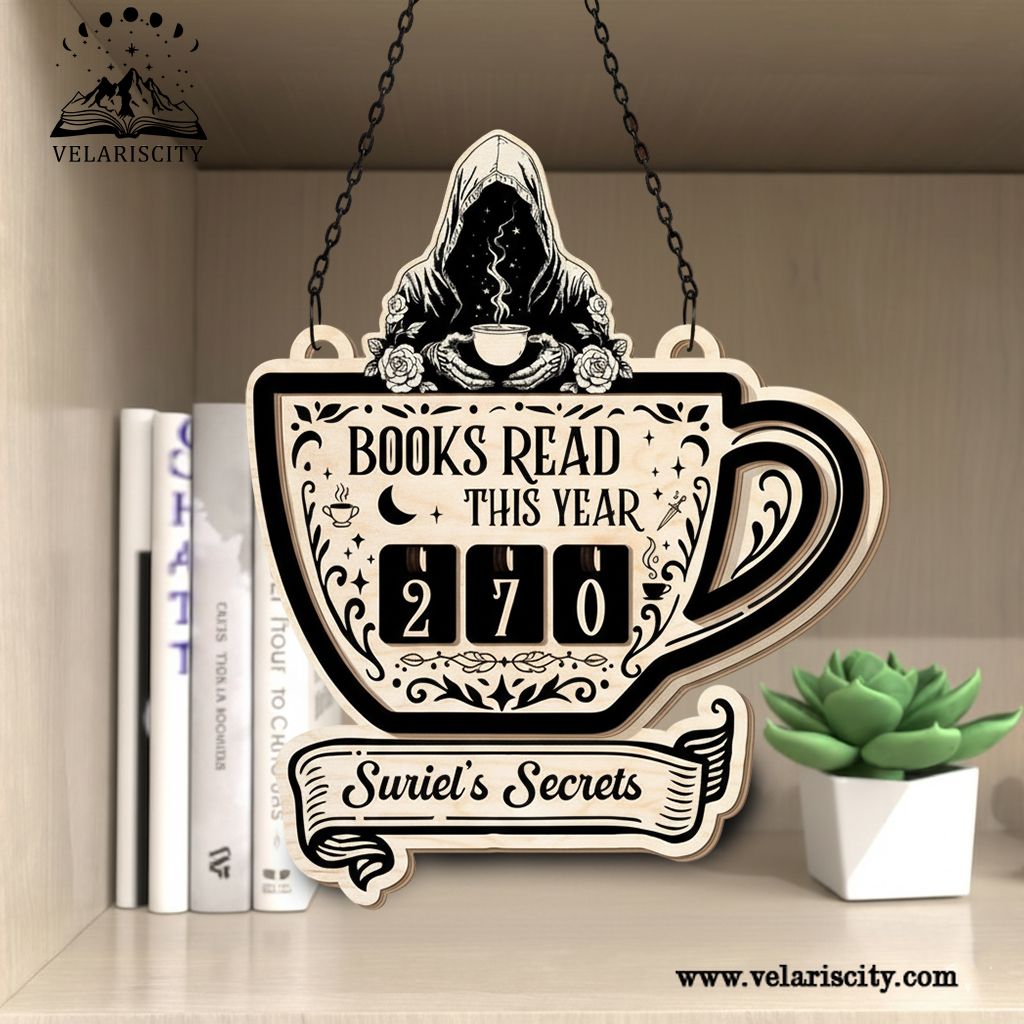 ACOTAR Book Tracker Sign, Suriel Tea Cup Decor, Fantasy Book Count Display, Reading Tracker, Book Lover Gift, Bookish Wooden Sign BTVLR07