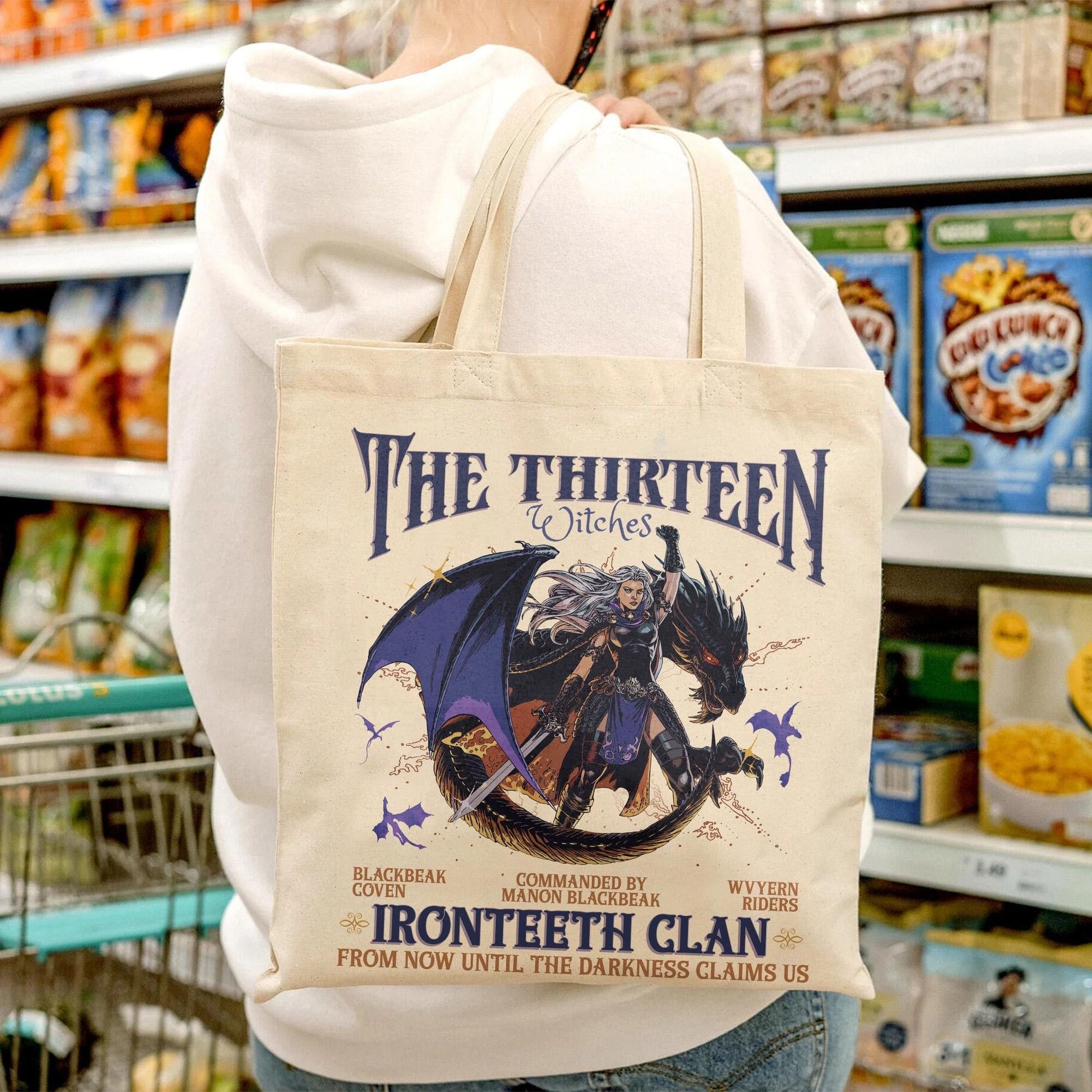 The Thirteen Tote Bag, Manon Blackbeak Ironteeth Bag, Darkness Claims Us Bag, Tog Bag, Manon Blackbeak Bag, SJM Merch Bookish Bag TBVLR03