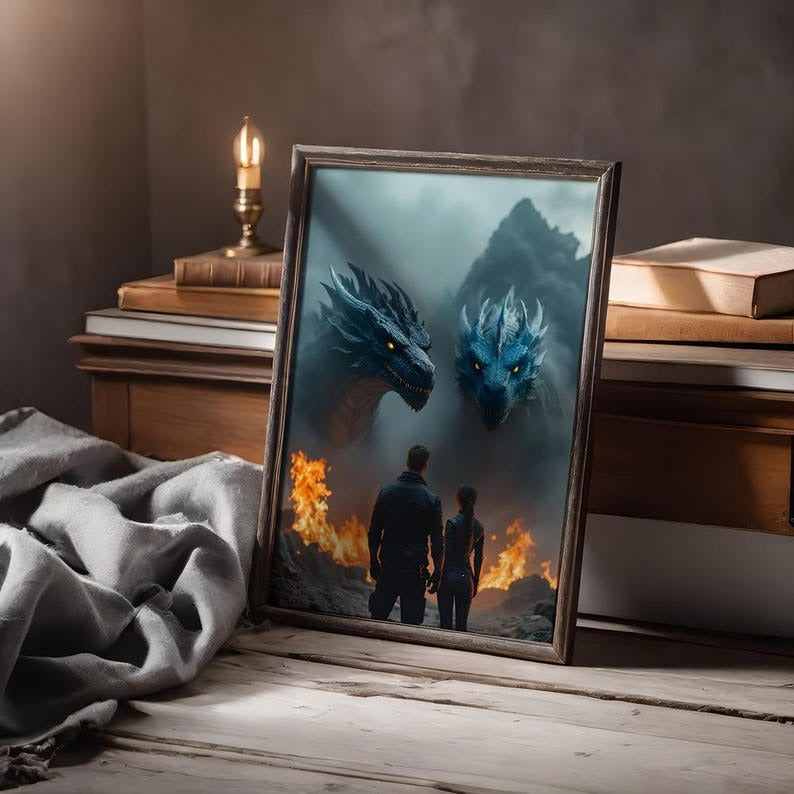 Fourth Wing Book Dragon Art Print - Xaden & Violet, Tairn & Sgaeyl, The Empyrean Poster, Rebecca Yarros Poster, Gift For Fan VLRP05