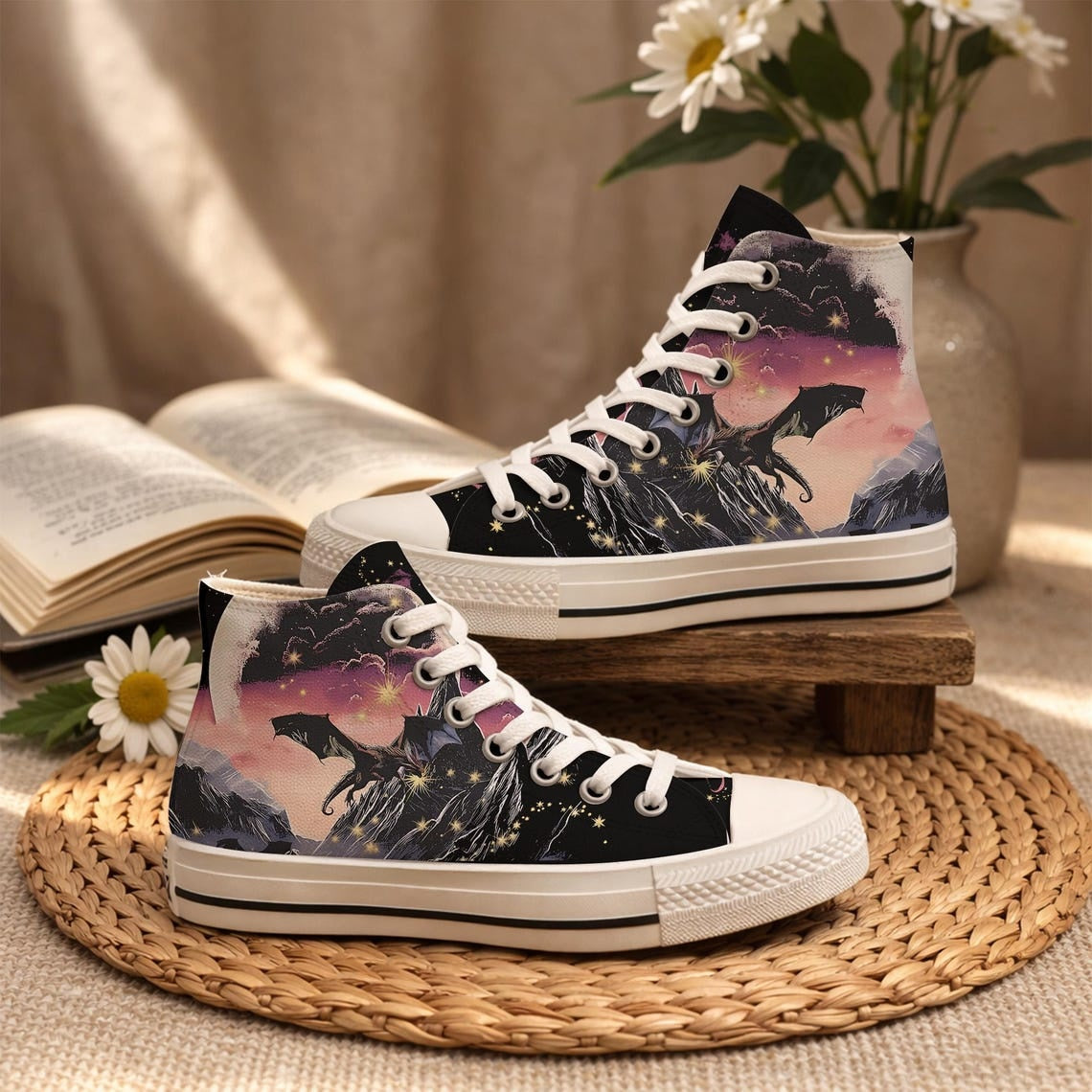 Fourth Wing High Top Shoes, The empyrean Shoes, Dragon Rider Sneakers, Fantasy Bookish Canvas Shoes, Romantasy Reader Gift. HSVLR05