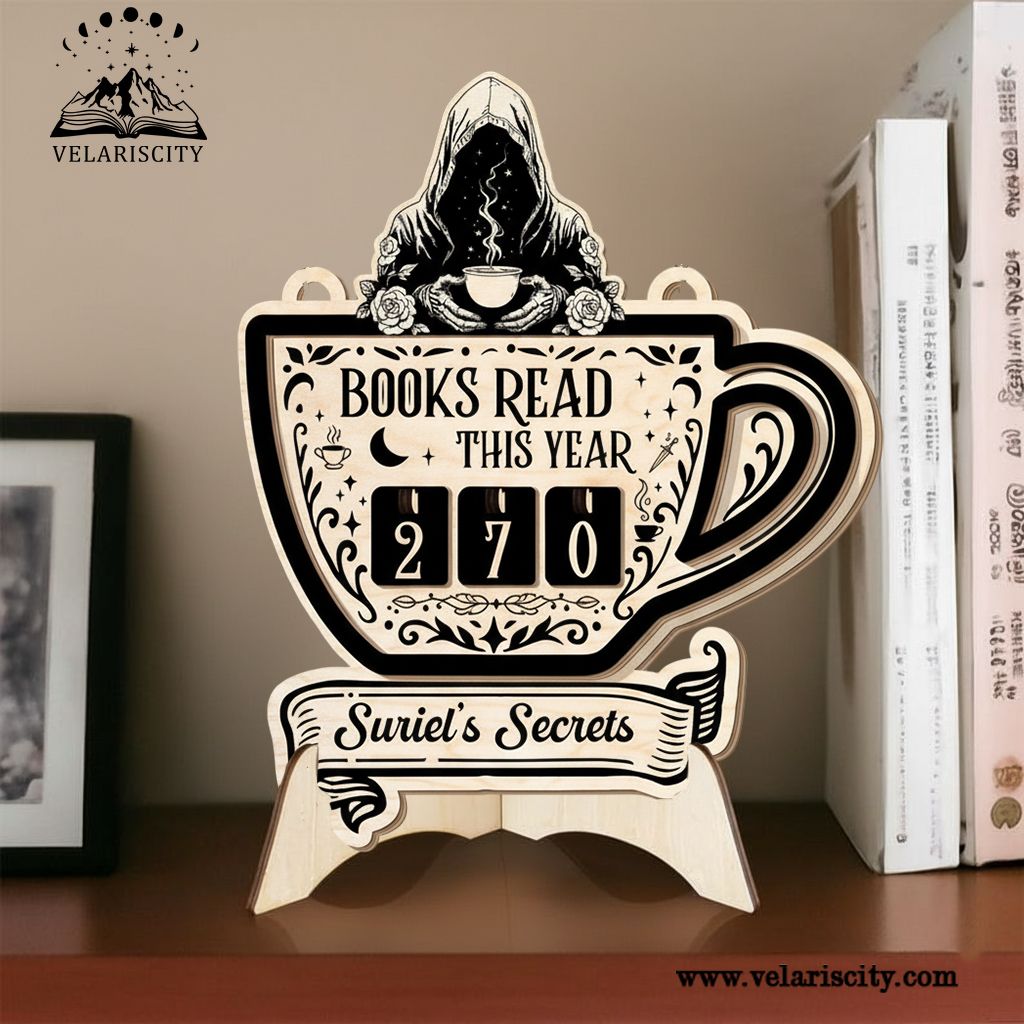 ACOTAR Book Tracker Sign, Suriel Tea Cup Decor, Fantasy Book Count Display, Reading Tracker, Book Lover Gift, Bookish Wooden Sign BTVLR07