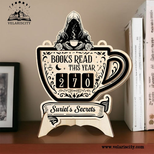 ACOTAR Book Tracker Sign, Suriel Tea Cup Decor, Fantasy Book Count Display, Reading Tracker, Book Lover Gift, Bookish Wooden Sign BTVLR07