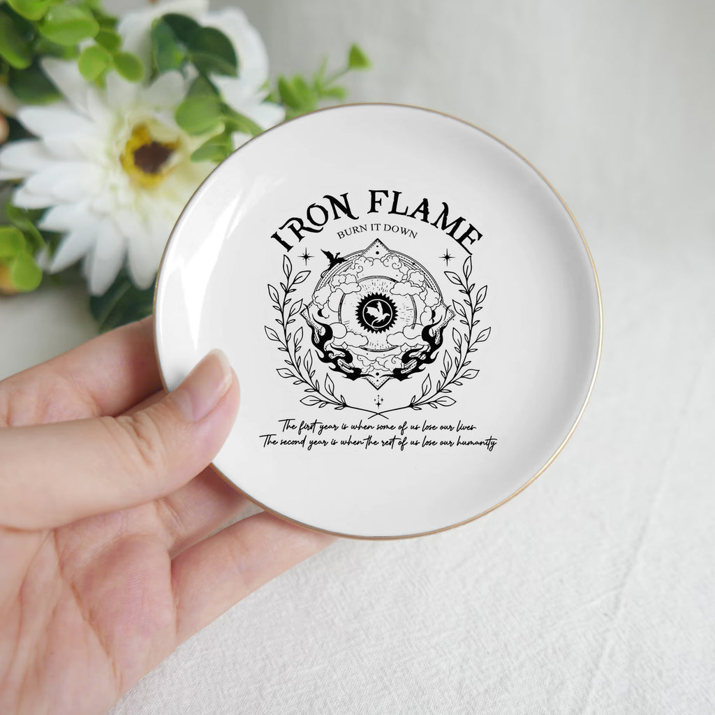 Iron Flame Jewelry Dish, Burn It Down Ring Dish, Fourth Wing Trinket Dish, Empyrean Series Jewelry Tray, Fantasy Reader Decor JDVLR05