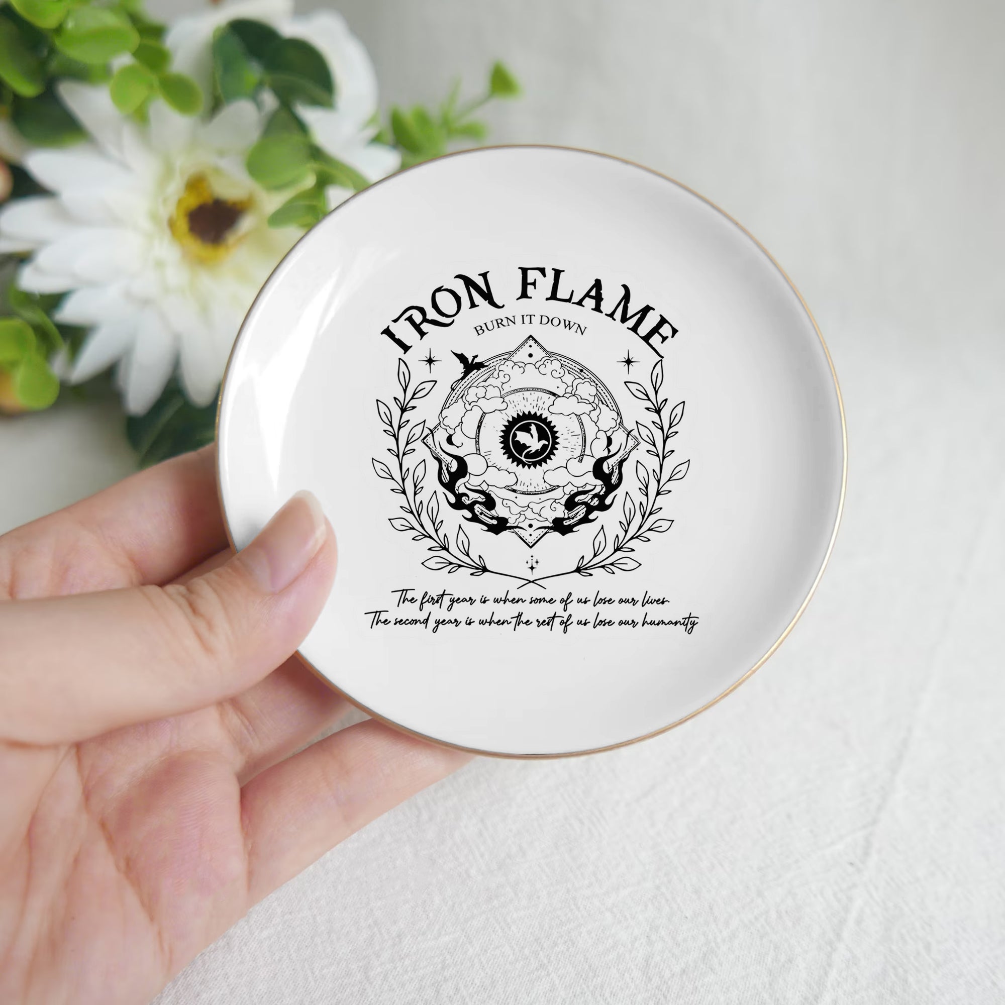 Iron Flame Jewelry Dish, Burn It Down Ring Dish, Fourth Wing Trinket Dish, Empyrean Series Jewelry Tray, Fantasy Reader Decor JDVLR05