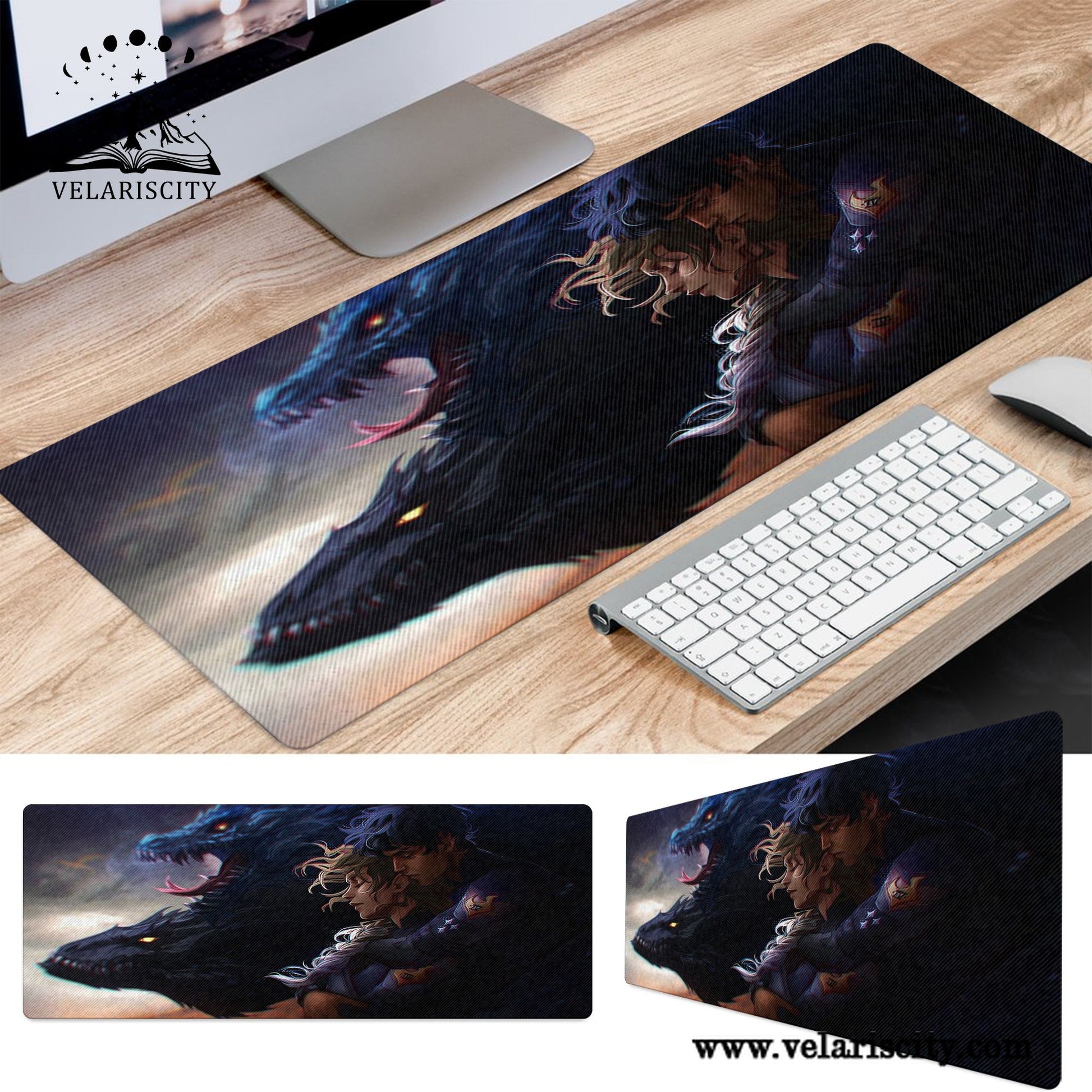 Fourth Wing Desk Mat, Xaden & Violet with Tairn and Andarna, Empyrean Series Fantasy Desk Pad, Gifts For Fan DMVLR14
