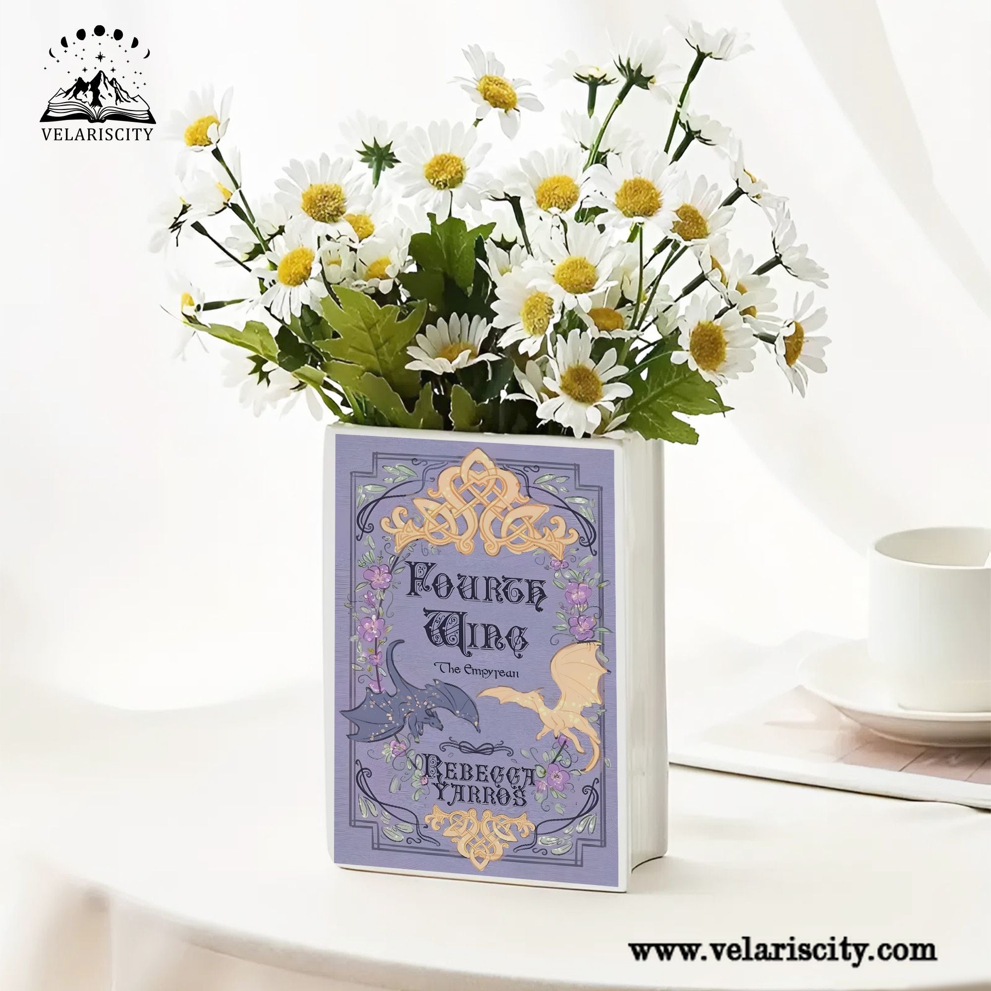 Fourth Wing Ceramic Book Vase, Fantasy Dragon Decor, Violet Sorrengail Aesthetic Gift for Book Lovers CVVRL06