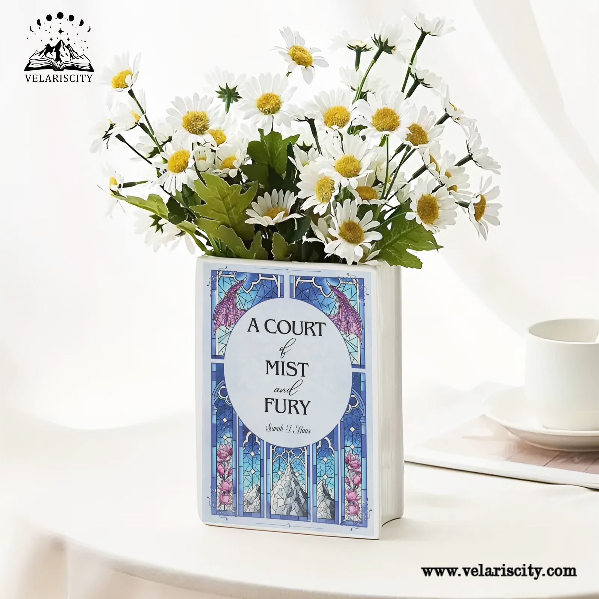 A Court of Mist and Fury Book Vase, ACOTAR Ceramic Vase, Book Lover Gift, Stained Glass Fantasy Decor, Bookish Home Accent CVVLR34