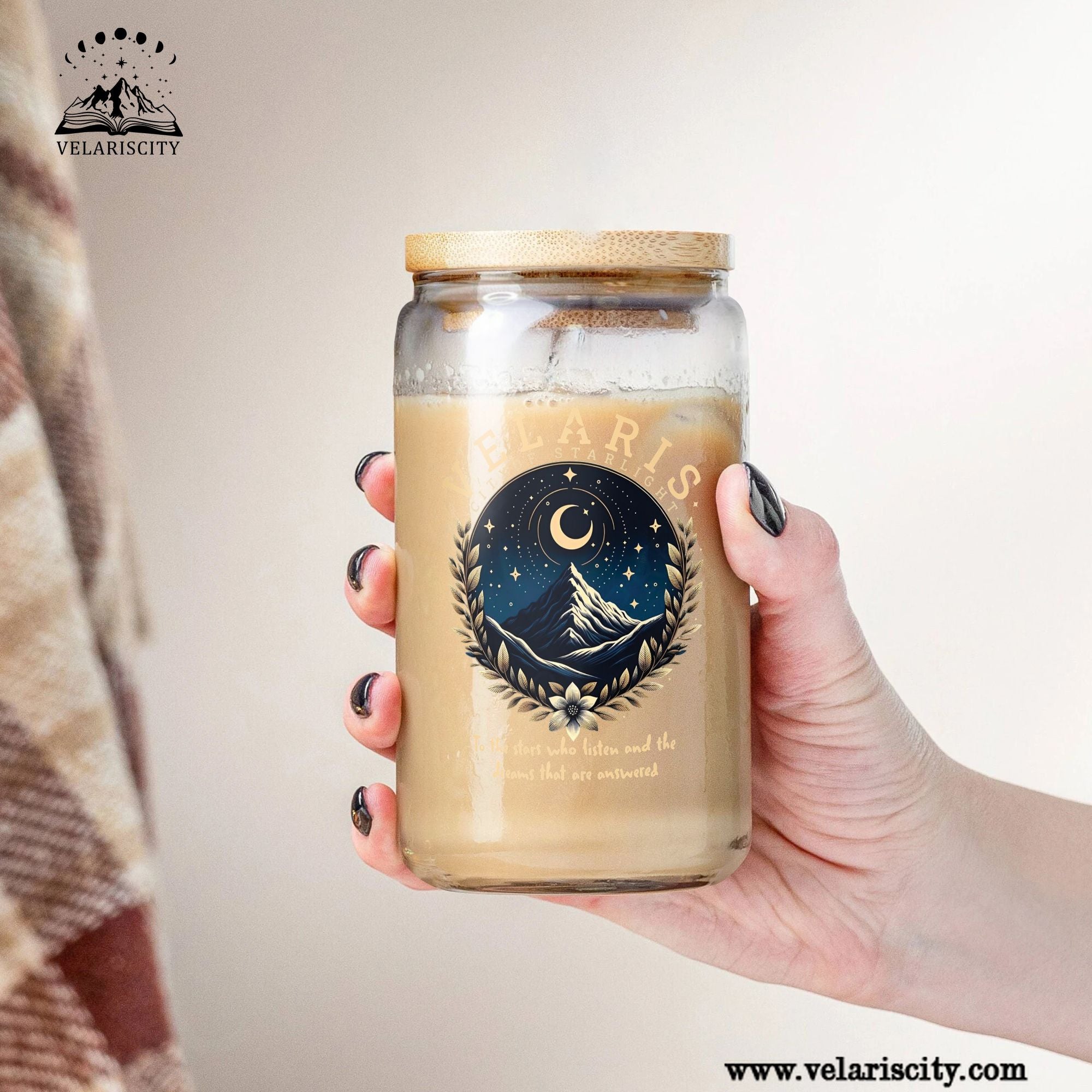 Velaris City of Starlight Glass Can Cup with Straw, ACOTAR To The Stars Quote Tumbler, Bookish Fantasy Gift GLVLR41