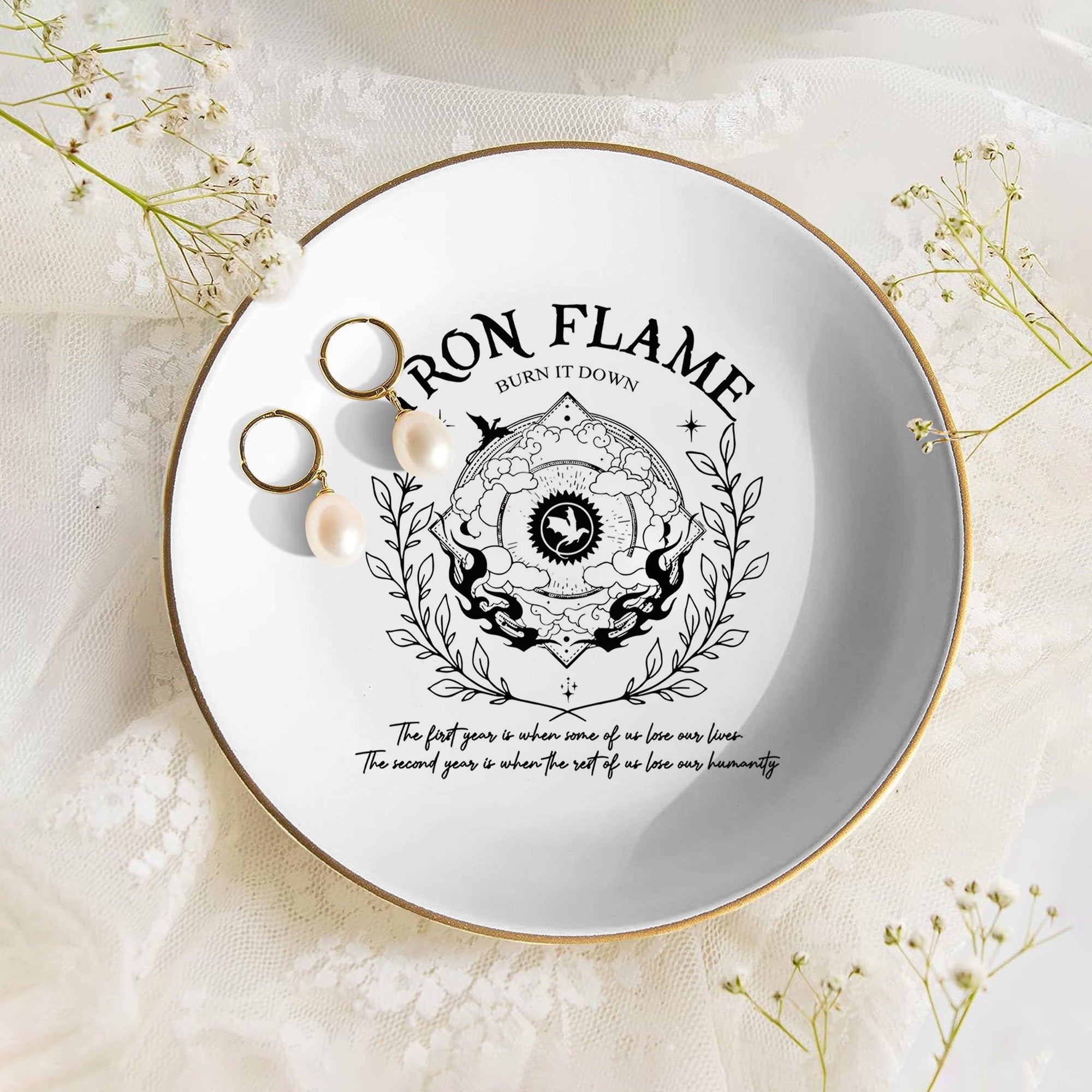 Iron Flame Jewelry Dish, Burn It Down Ring Dish, Fourth Wing Trinket Dish, Empyrean Series Jewelry Tray, Fantasy Reader Decor JDVLR05