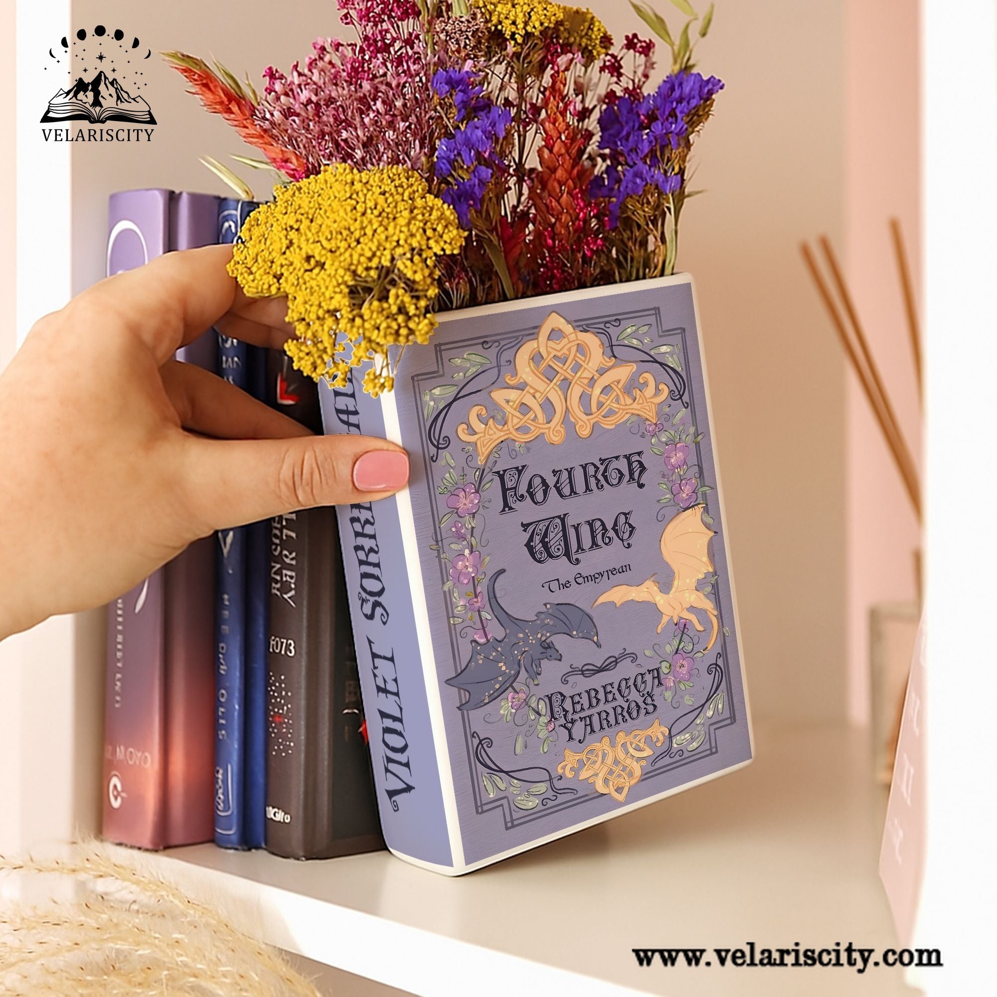 Fourth Wing Ceramic Book Vase, Fantasy Dragon Decor, Violet Sorrengail Aesthetic Gift for Book Lovers CVVRL06