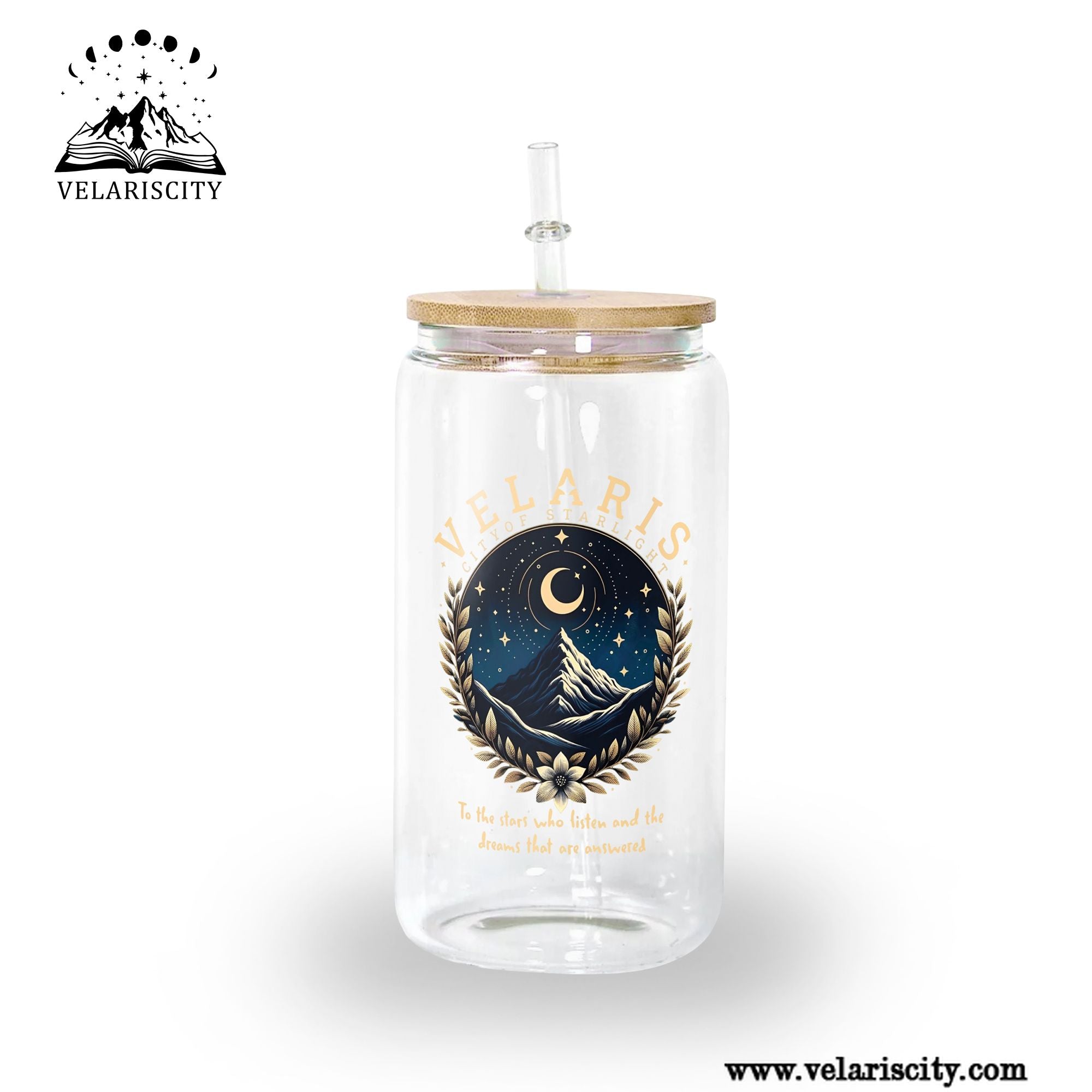 Velaris City of Starlight Glass Can Cup with Straw, ACOTAR To The Stars Quote Tumbler, Bookish Fantasy Gift GLVLR41