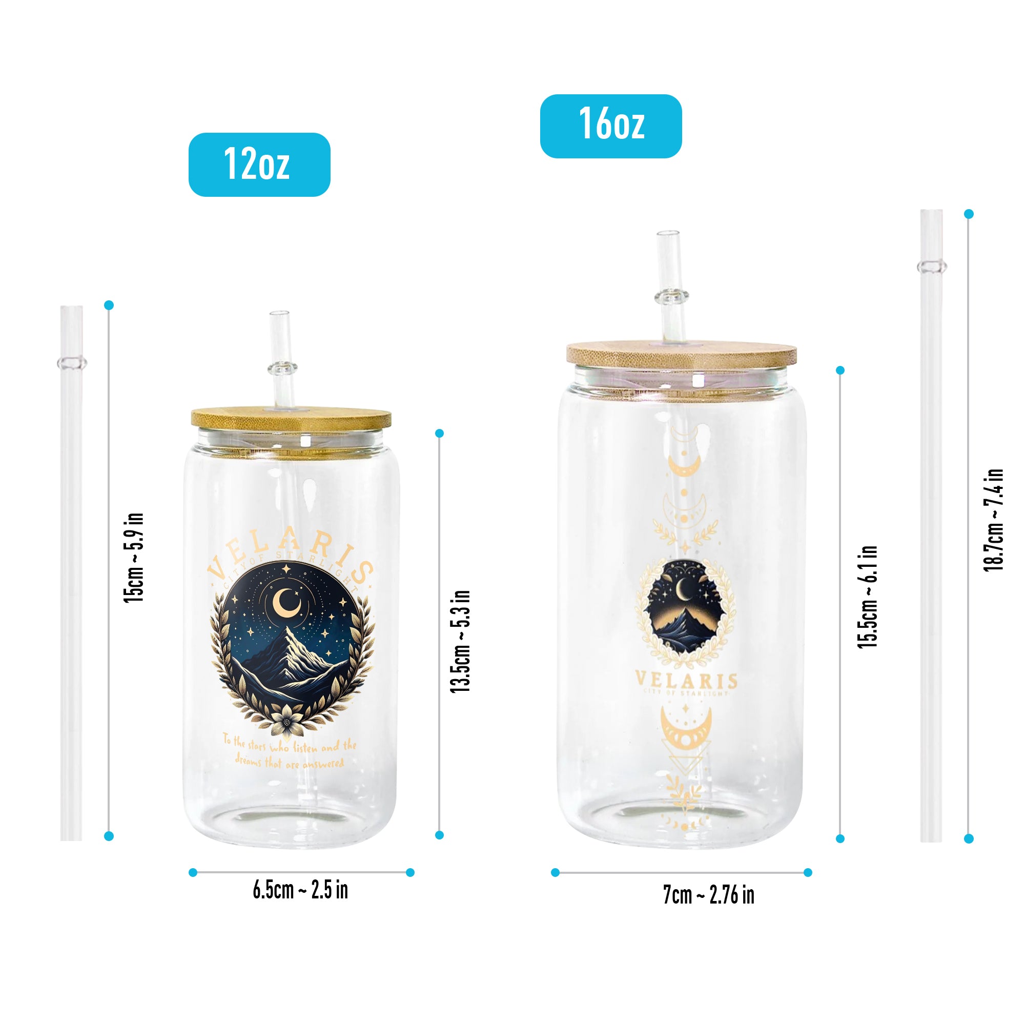 Velaris City of Starlight Glass Can Cup with Straw, ACOTAR To The Stars Quote Tumbler, Bookish Fantasy Gift GLVLR41