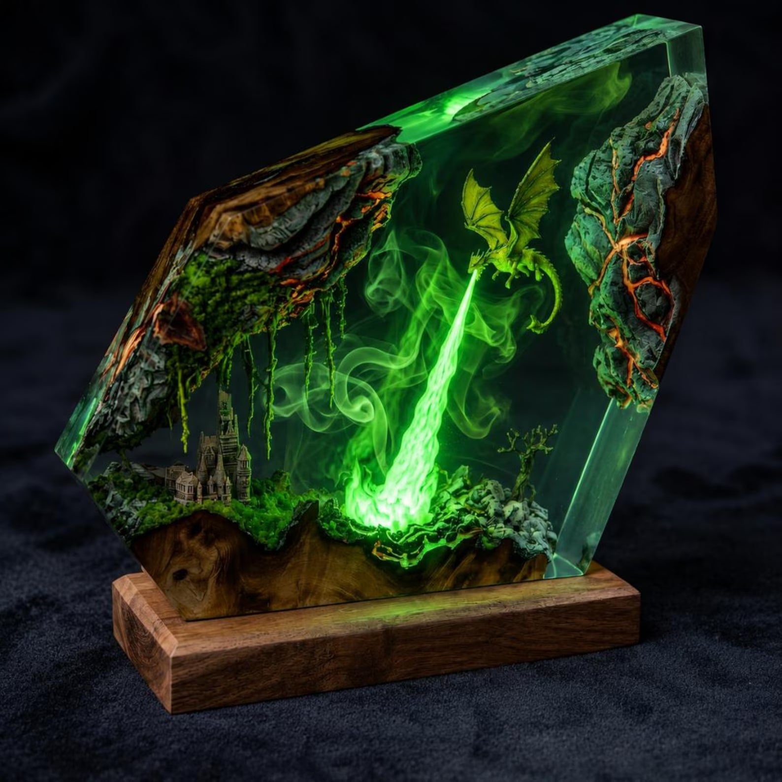Lava Dragon Resin Lamp, Volcano Epoxy Night Light, Fire Dragon Statue, Gamer Room Desk Decor, Unique Fantasy Gift for Him. ERNLVLA06