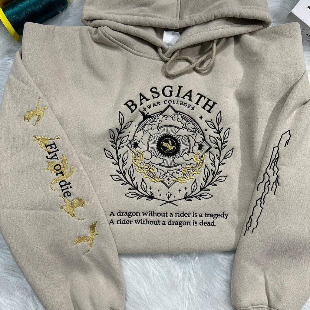 Embroidered Fourth Wing Sweatshirt, Basgiath War College Sweatshirt, Dragon Rider Embroidered, VEMB09