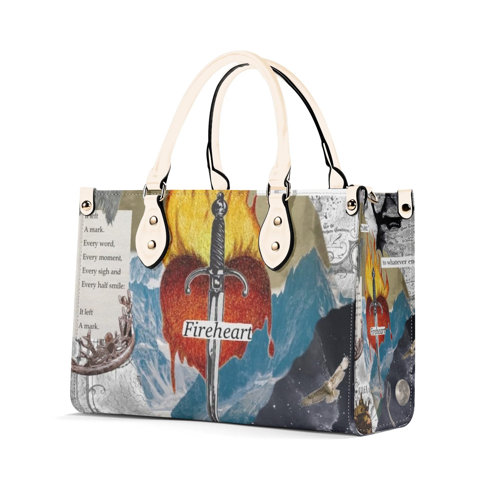 Fireheart Collage Art Leather Bag, Throne Of Glass Inspired Bag, Personalized Leather Bag, Fantasy Leather Handbag, Perfect Gift for Women. HBVLR54