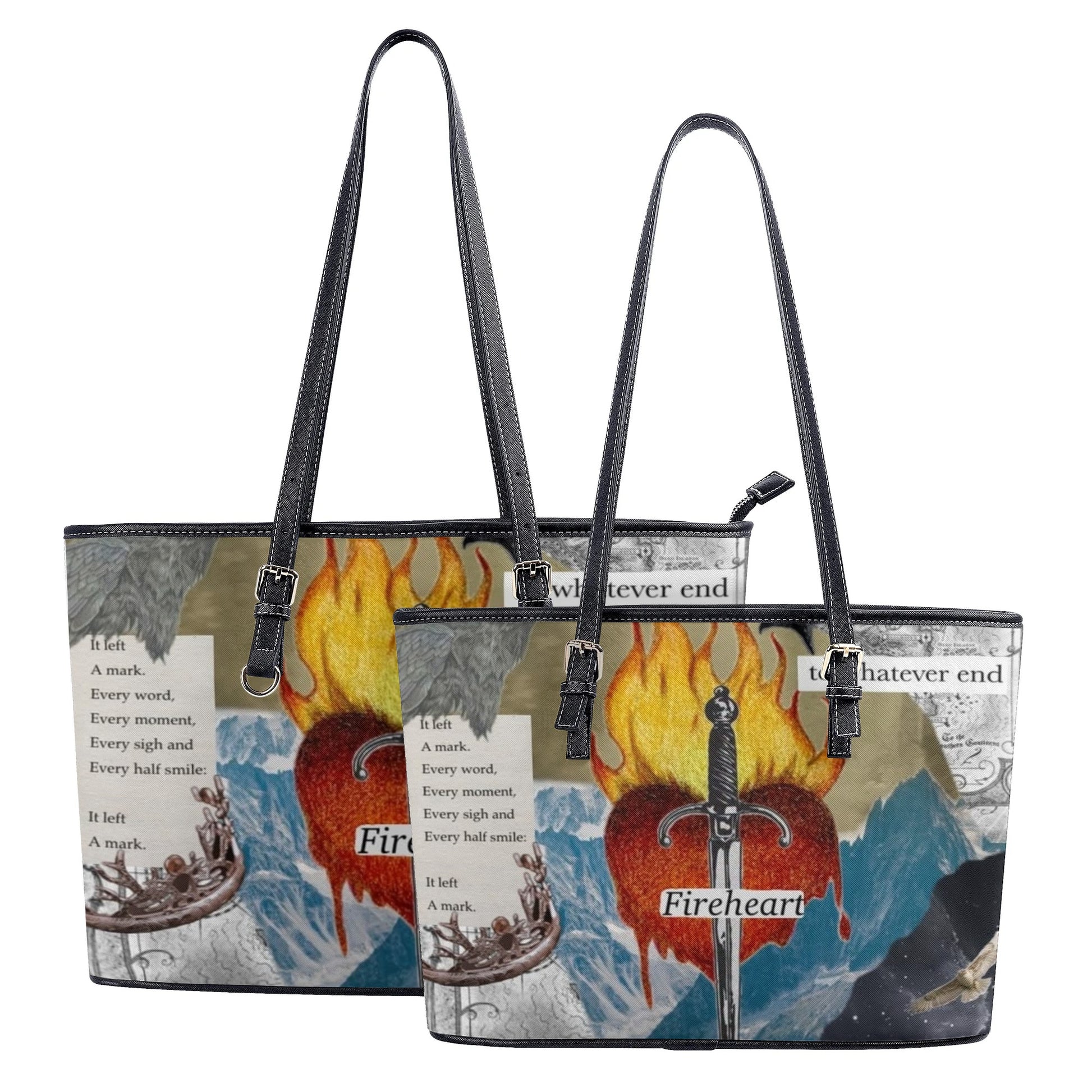 Fireheart Collage Art Leather Bag, Throne Of Glass Inspired Bag, Personalized Leather Bag, Fantasy Leather Handbag, Perfect Gift for Women. HBVLR54