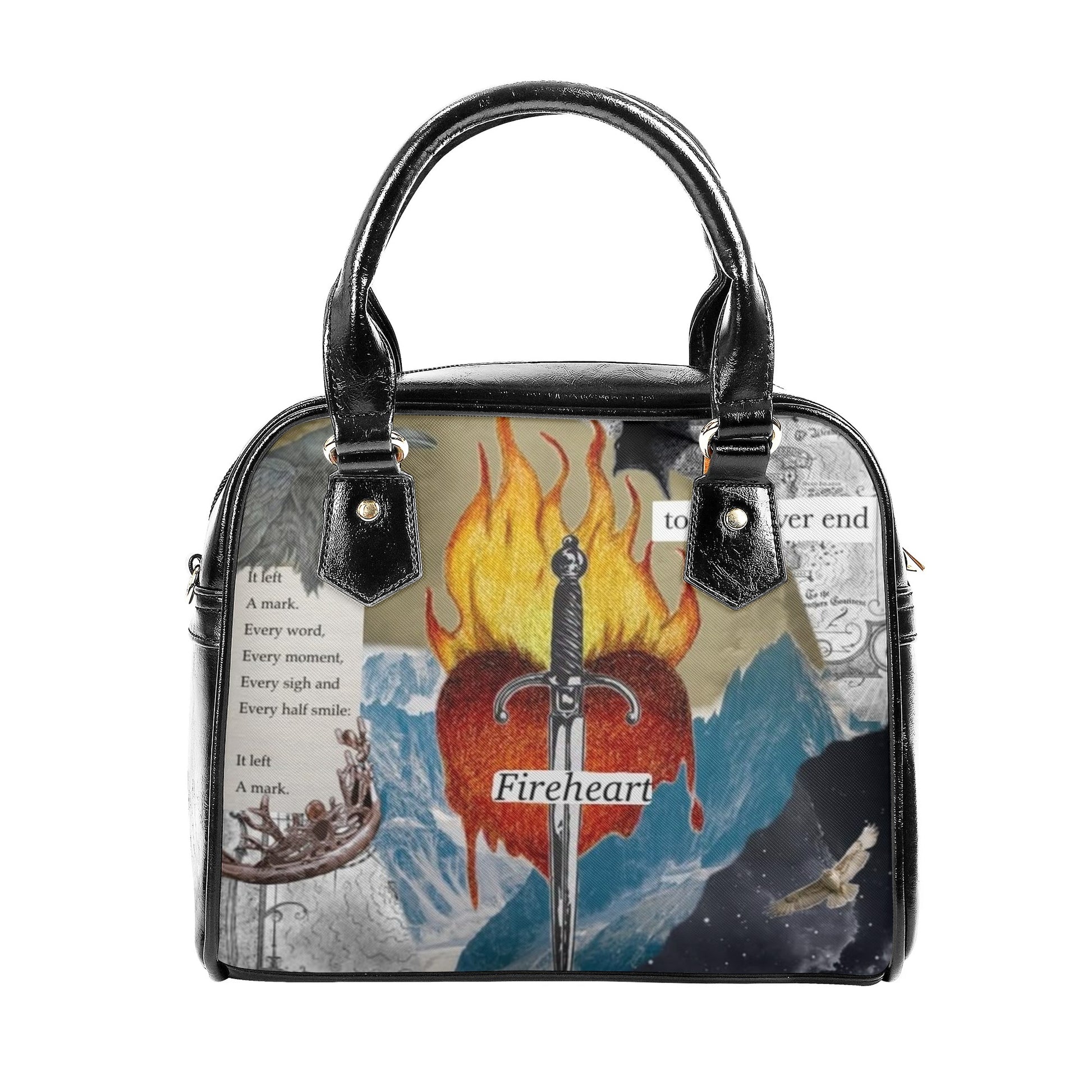 Fireheart Collage Art Leather Bag, Throne Of Glass Inspired Bag, Personalized Leather Bag, Fantasy Leather Handbag, Perfect Gift for Women. HBVLR54