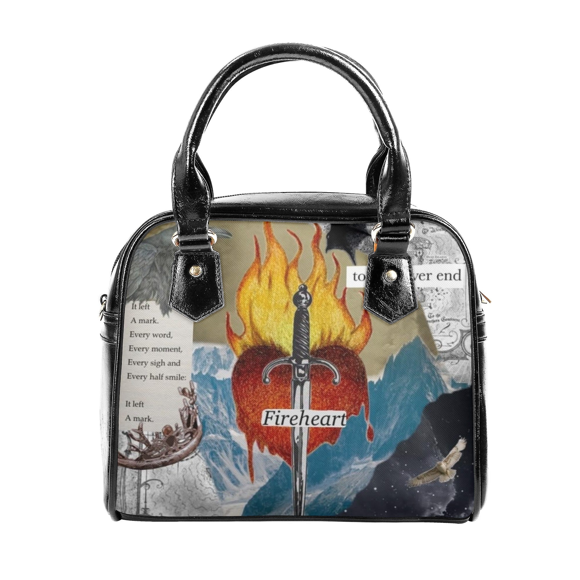 Fireheart Collage Art Leather Bag, Throne Of Glass Inspired Bag, Personalized Leather Bag, Fantasy Leather Handbag, Perfect Gift for Women. HBVLR54