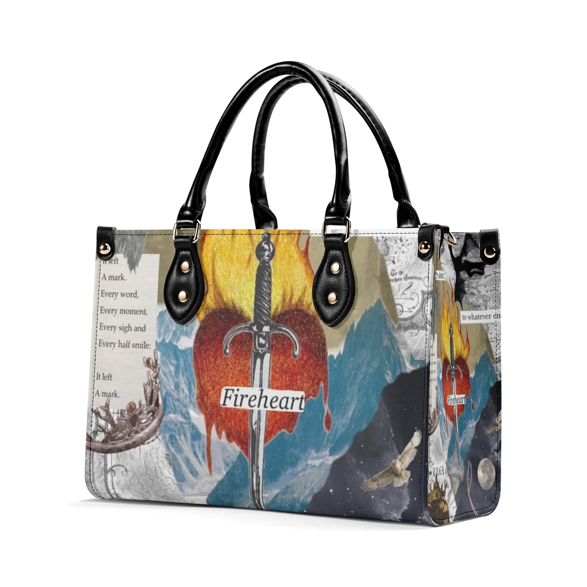Fireheart Collage Art Leather Bag, Throne Of Glass Inspired Bag, Personalized Leather Bag, Fantasy Leather Handbag, Perfect Gift for Women. HBVLR54
