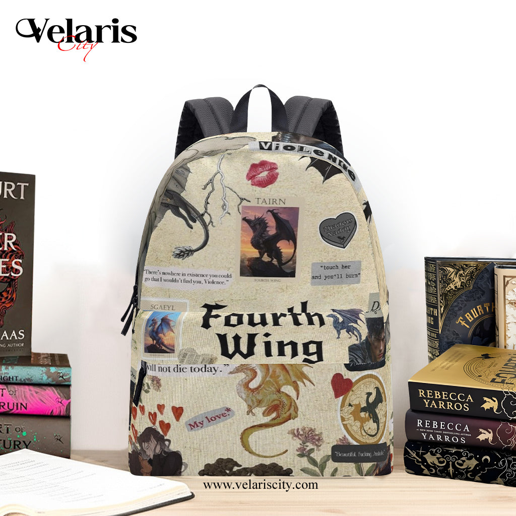 Fourth Wing Collage Design Backpack, Fantasy Dragon and Quote Pattern Bag, Book Lover Gift BPVLR53
