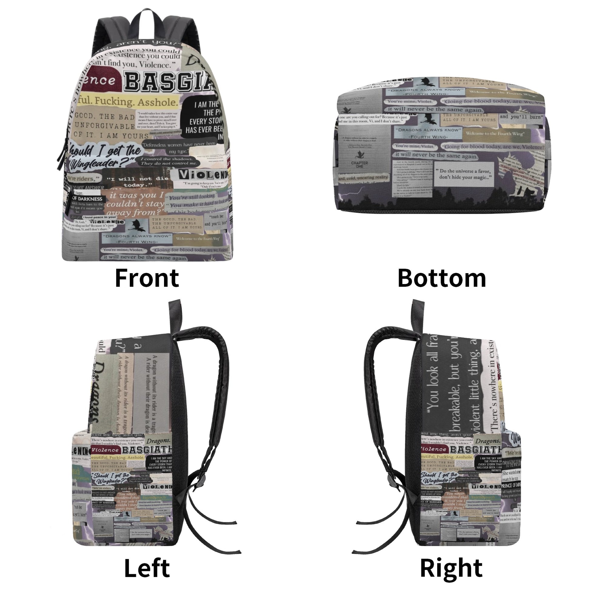 Fourth Wing Inspired Backpack,Fourth Wing Quote Collage Backpack, Book Lover Gift BPVLR52