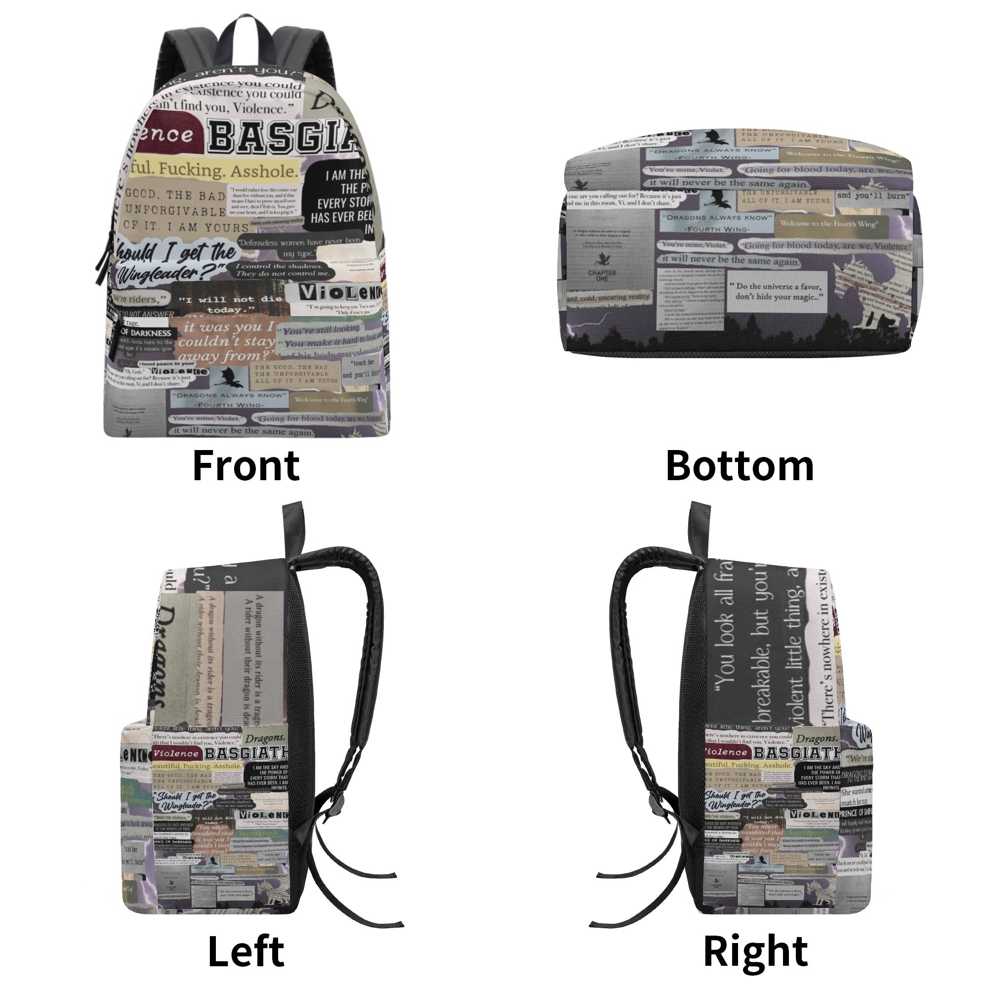 Fourth Wing Inspired Backpack,Fourth Wing Quote Collage Backpack, Book Lover Gift BPVLR52