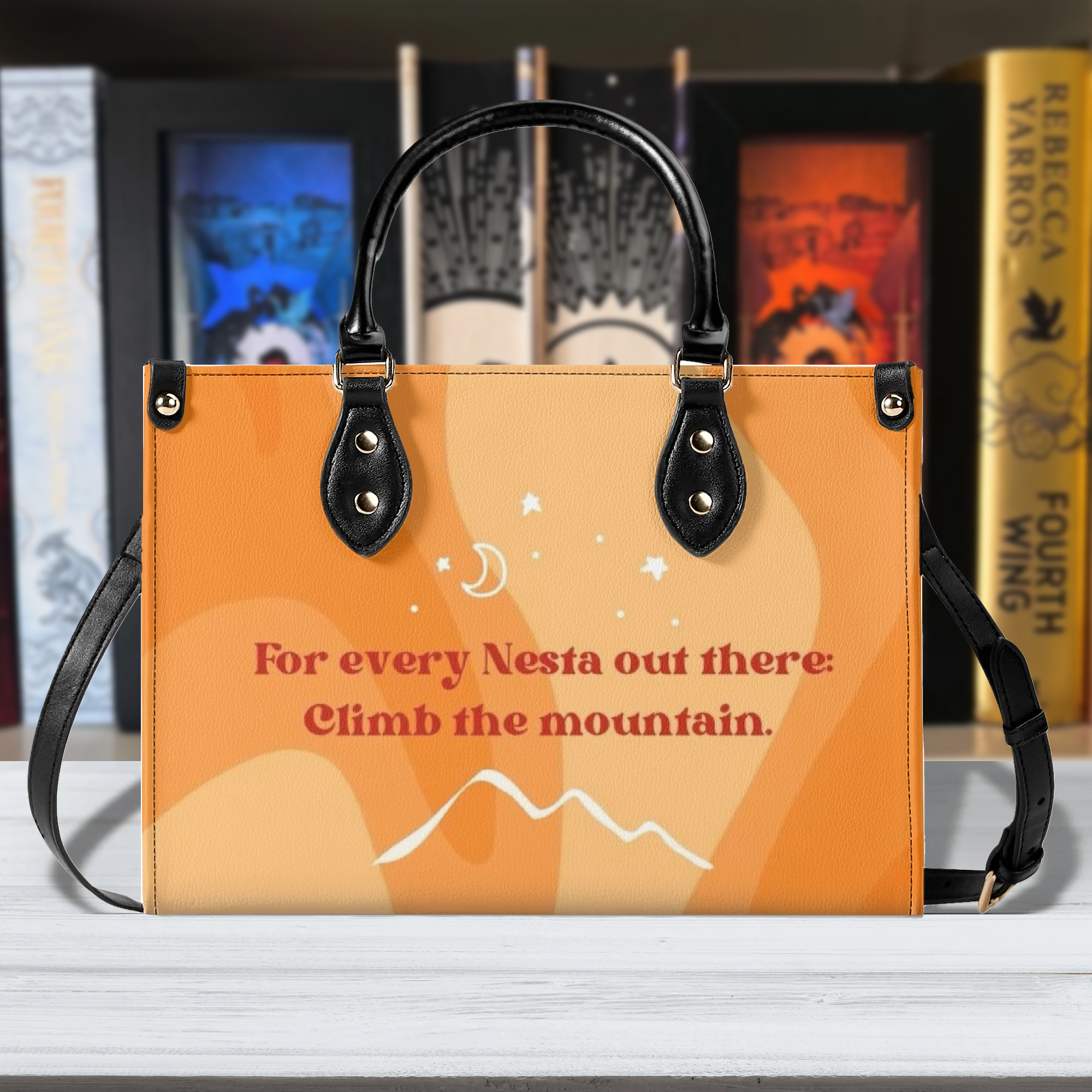 "For every Nesta out there Climb the mountain" Quote Leather Bag, ACOTAR Inspired Bag, Personalized Leather Bag, Fantasy Leather Handbag, Perfect Gift for Women. HBVLR55