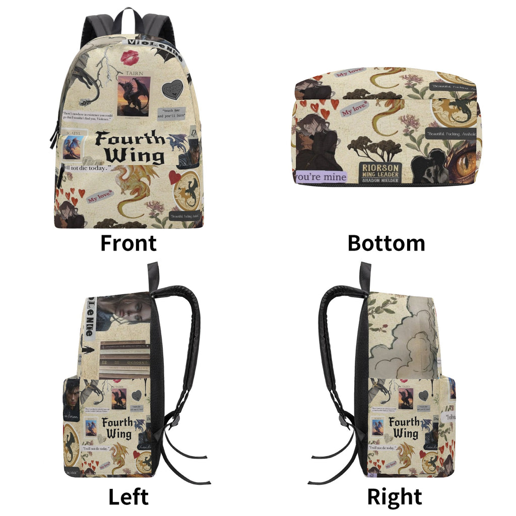 Fourth Wing Collage Design Backpack, Fantasy Dragon and Quote Pattern Bag, Book Lover Gift BPVLR53