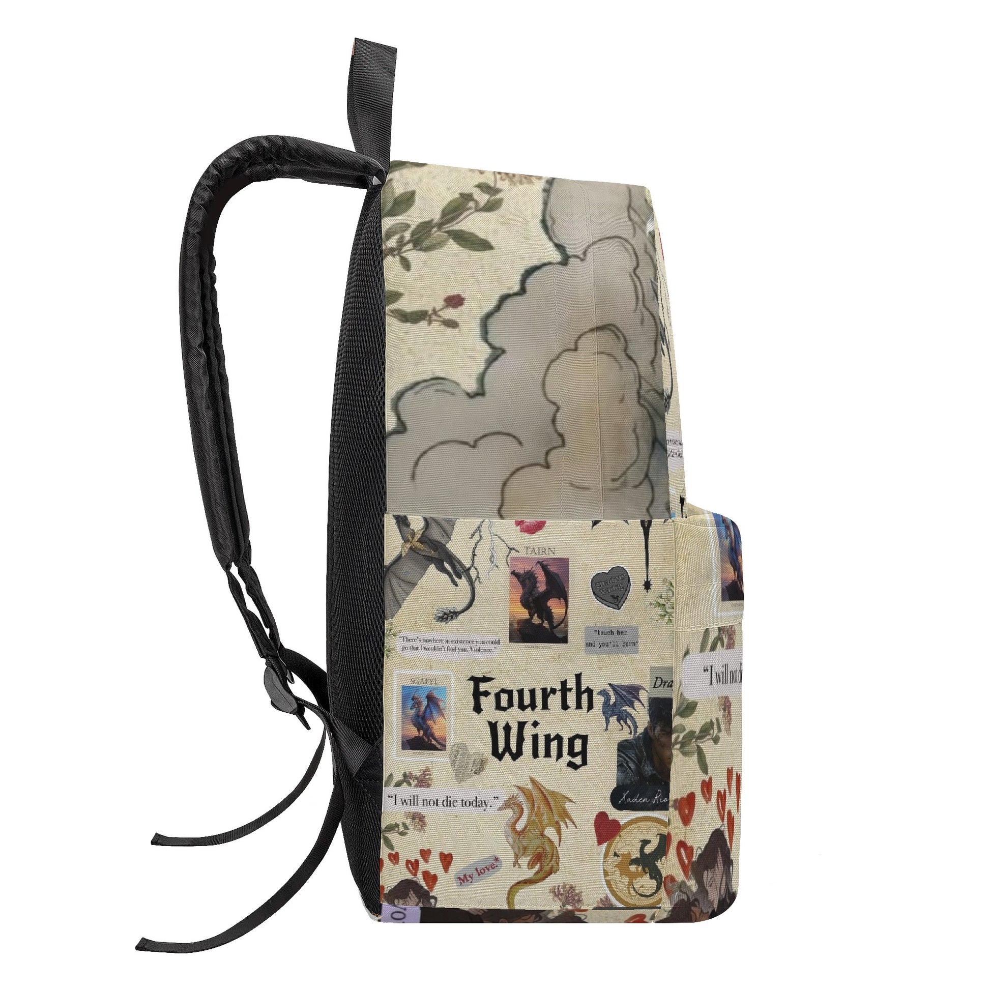 Fourth Wing Collage Design Backpack, Fantasy Dragon and Quote Pattern Bag, Book Lover Gift BPVLR53