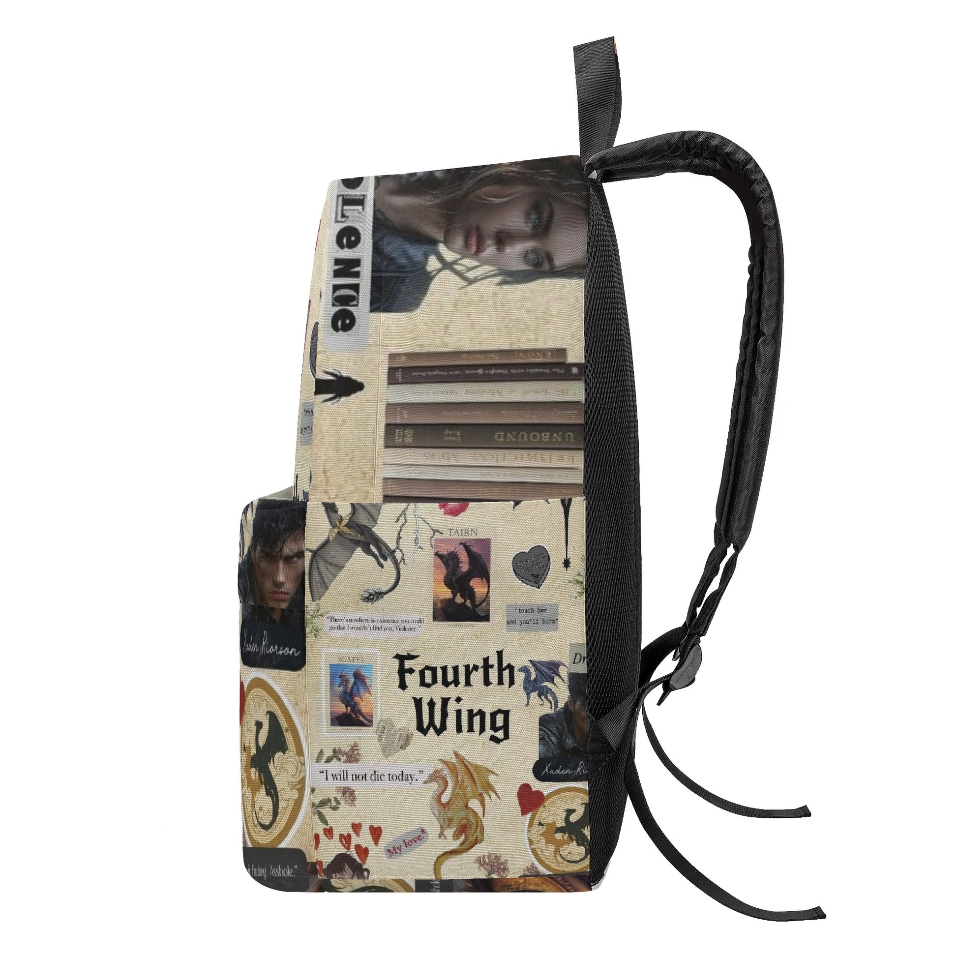 Fourth Wing Collage Design Backpack, Fantasy Dragon and Quote Pattern Bag, Book Lover Gift BPVLR53