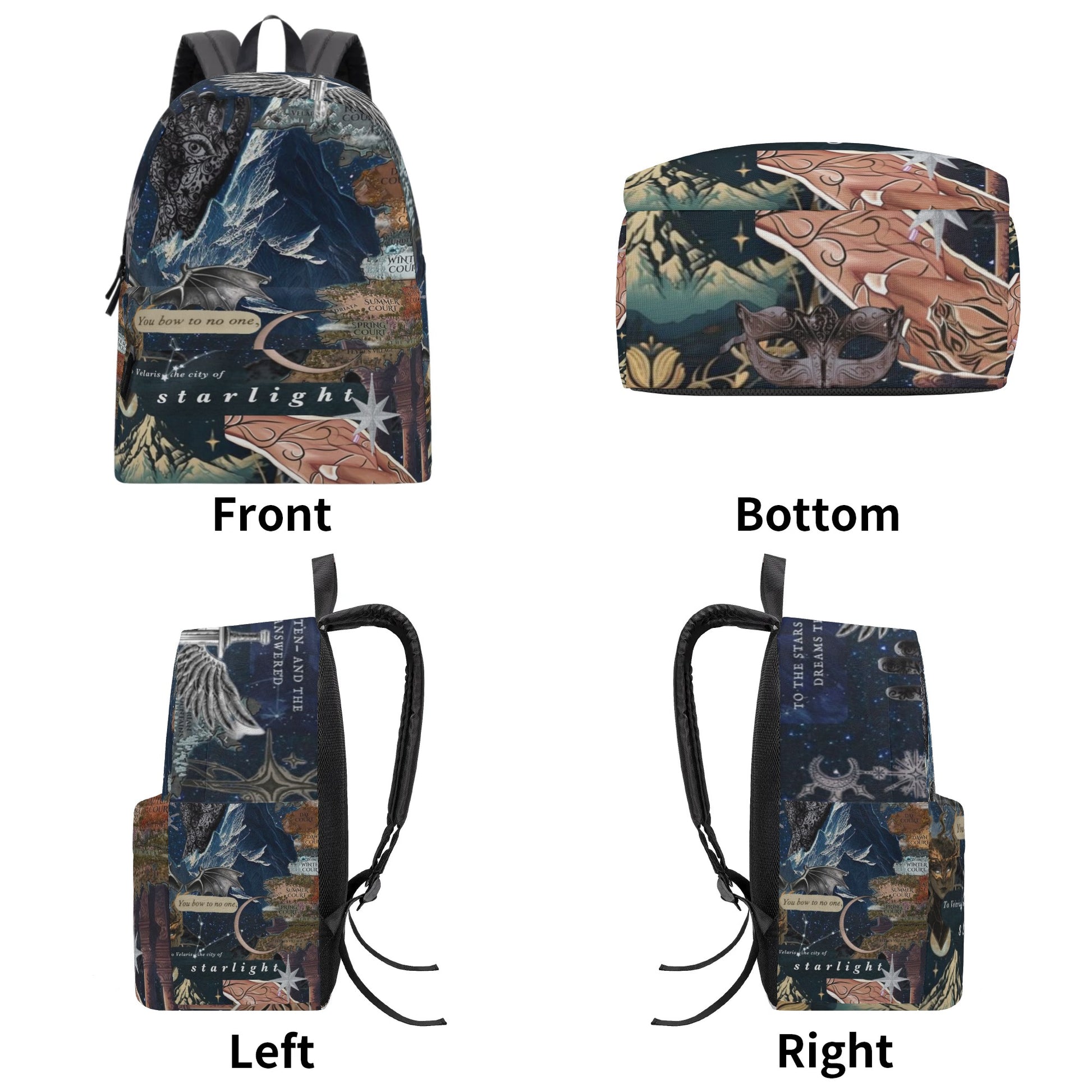 Velaris ACOTAR Collage Backpack, Fantasy Map and Symbol Design, Book Lover Gift BPVLR54