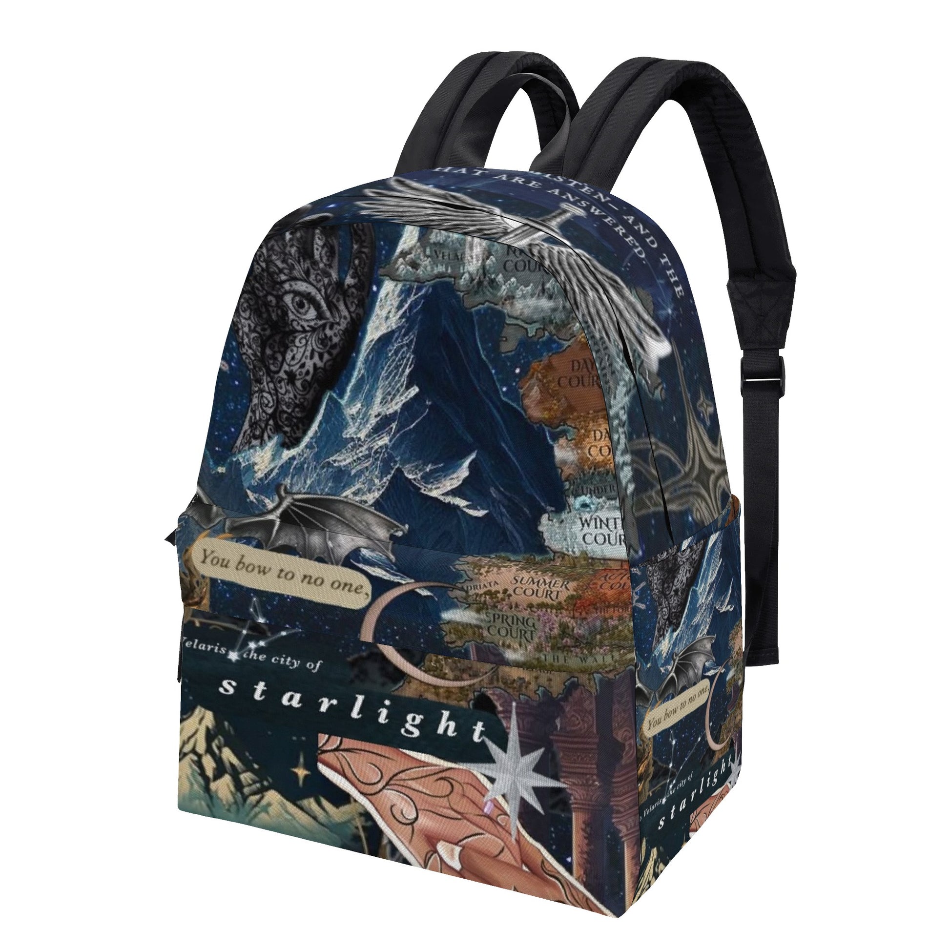 Velaris ACOTAR Collage Backpack, Fantasy Map and Symbol Design, Book Lover Gift BPVLR54