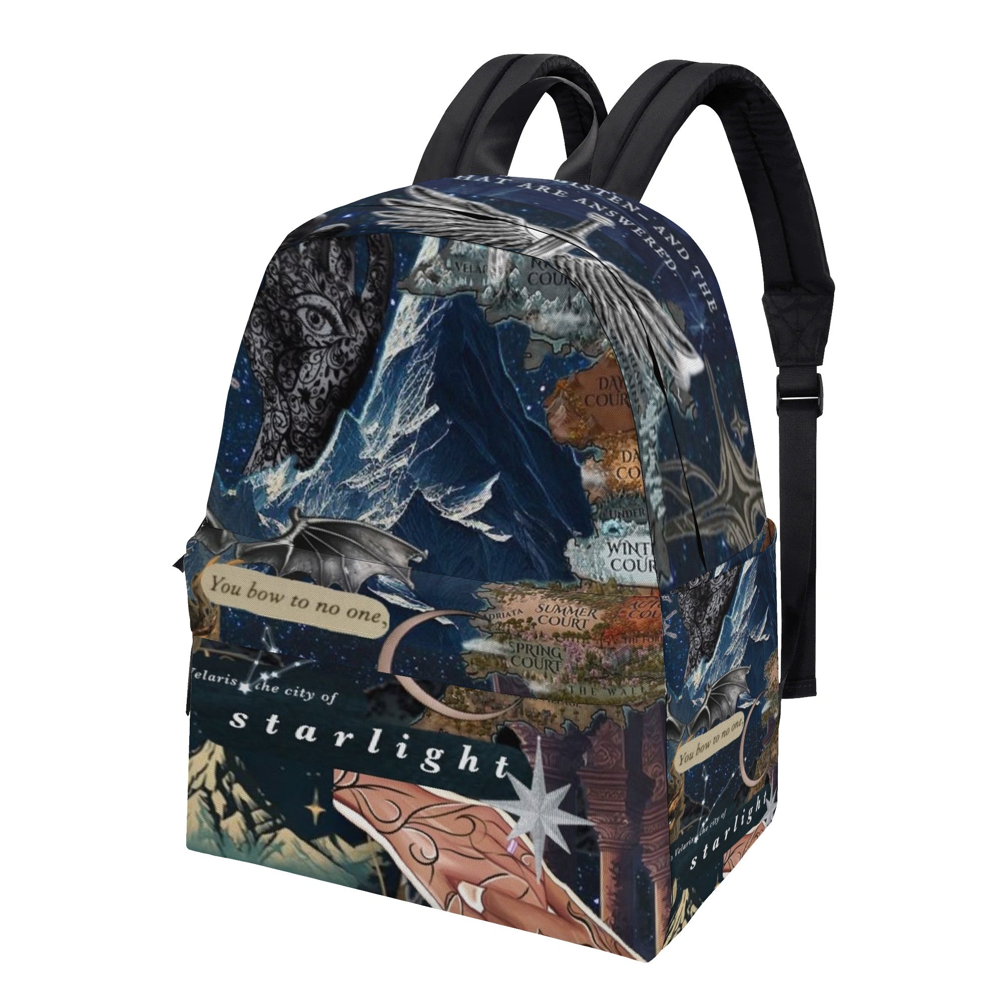 Velaris ACOTAR Collage Backpack, Fantasy Map and Symbol Design, Book Lover Gift BPVLR54