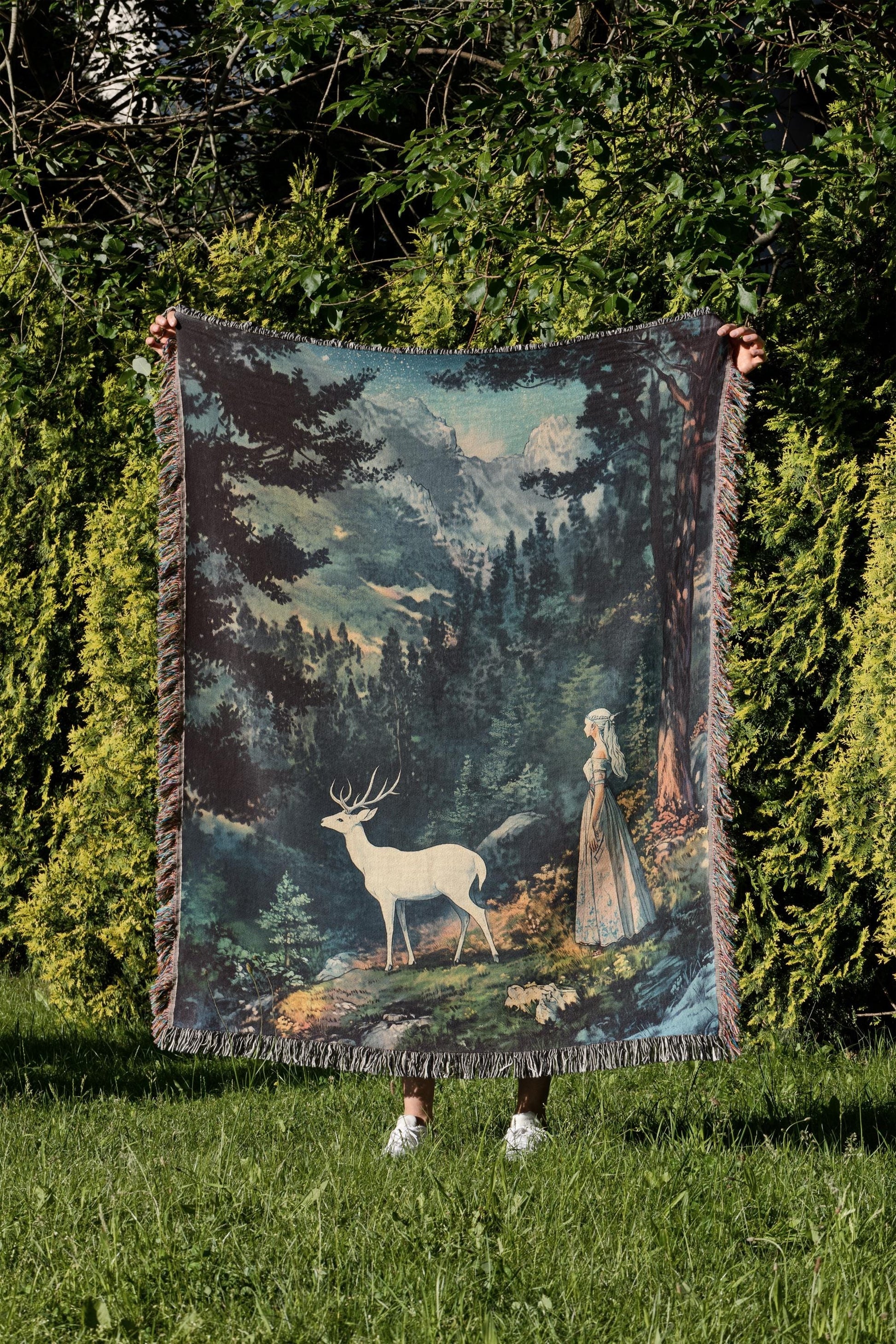 Throne of Glass Woven Blanket, White Stag Tapestry Throw, Aelin Inspired Fantasy Book Decor, Cozy Reading Blanket, Terrasen Aesthetic Gift BKVLR04