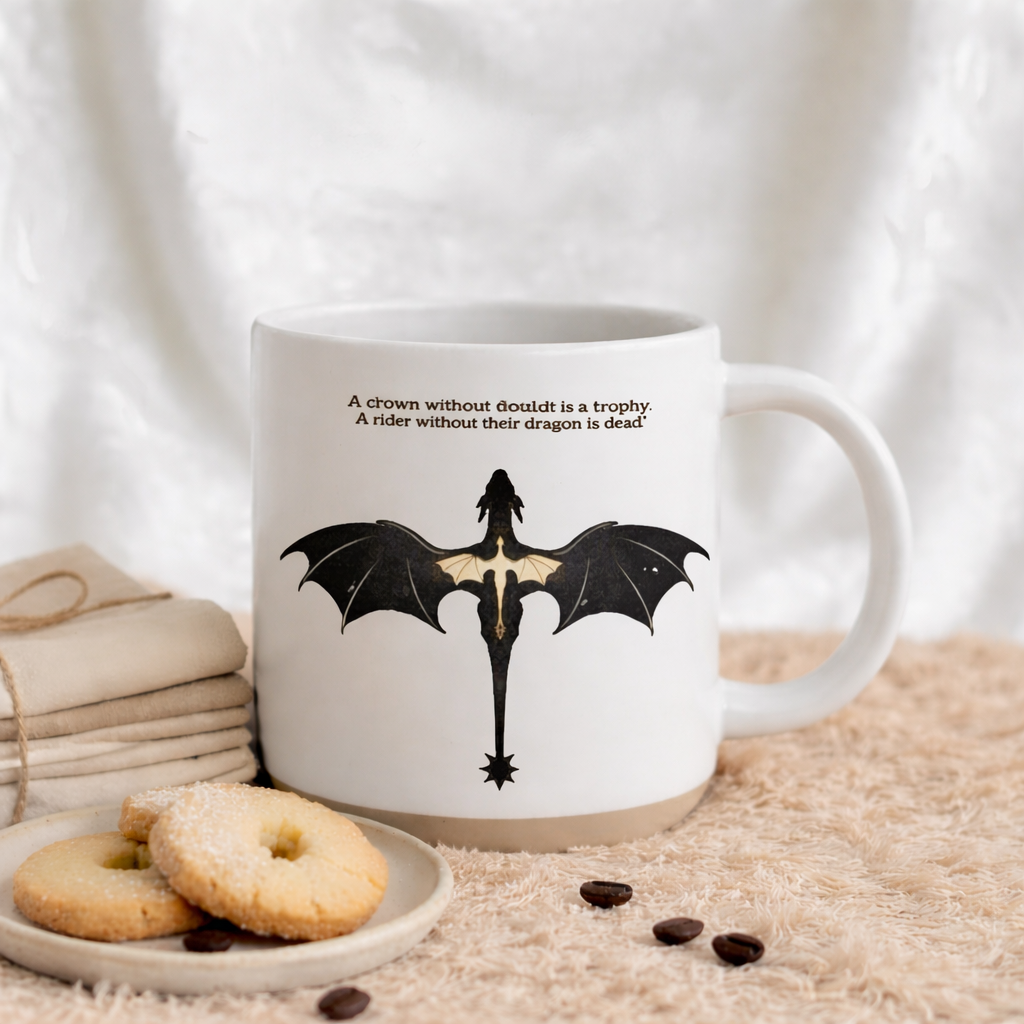 A Rider Without Their Dragon Is Dead Quote Mug, Fourth Wing Inspired Dragon Ceramic Coffee Cup, Fantasy Bookish Gift