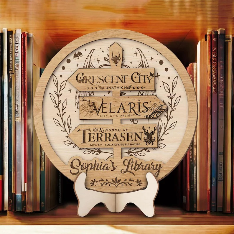 Personalized Fantasy Book Sign, Velaris Crescent City Terrasen Wooden Decor, ACOTAR Inspired Library Plaque, Book Lover Gift BTVLR42