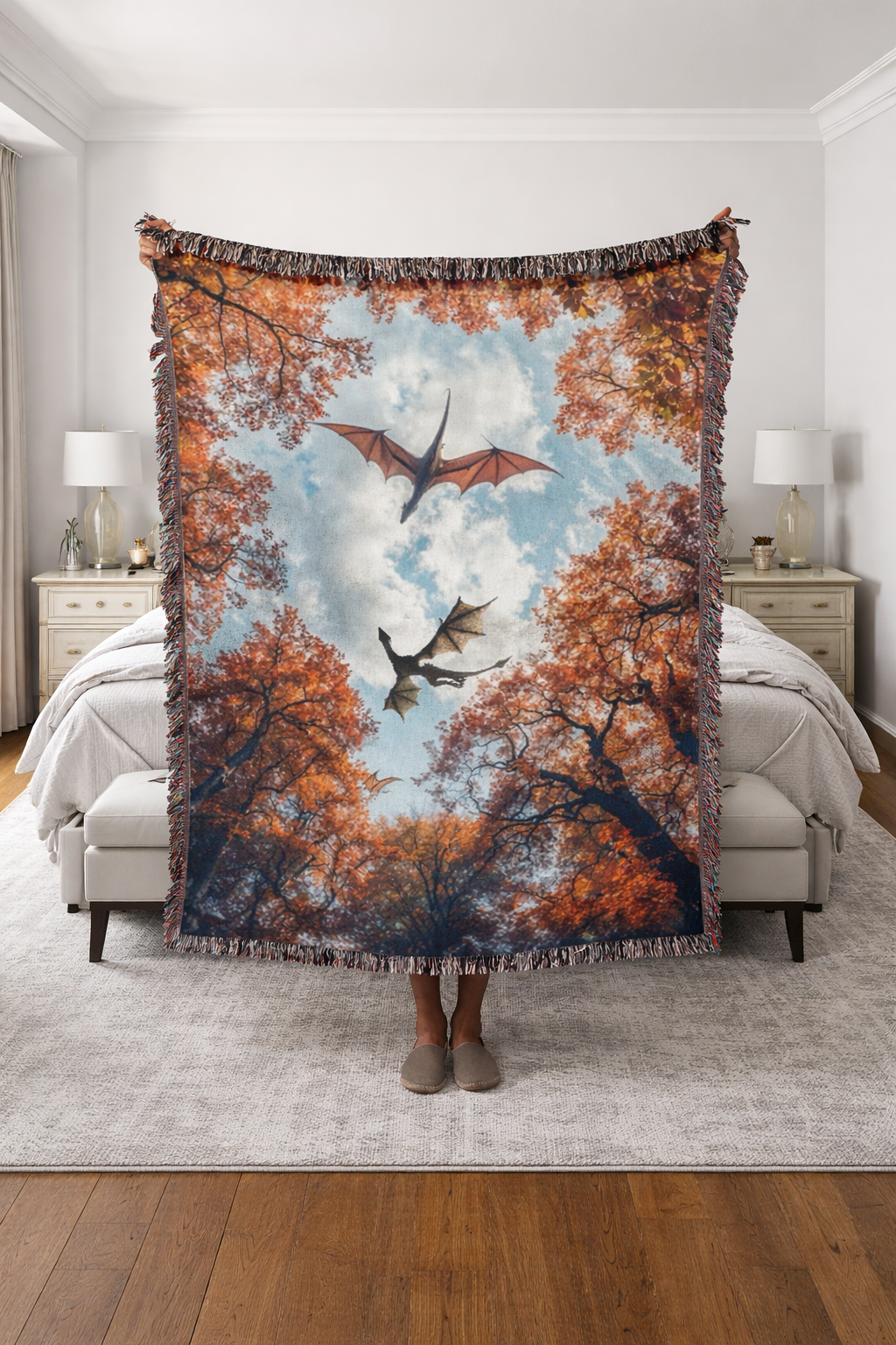 Fourth Wing Inspired Woven Blanket, Dragon Rider Fantasy Throw, Bookish Home Decor, Gift for Fantasy Readers BKVLR15