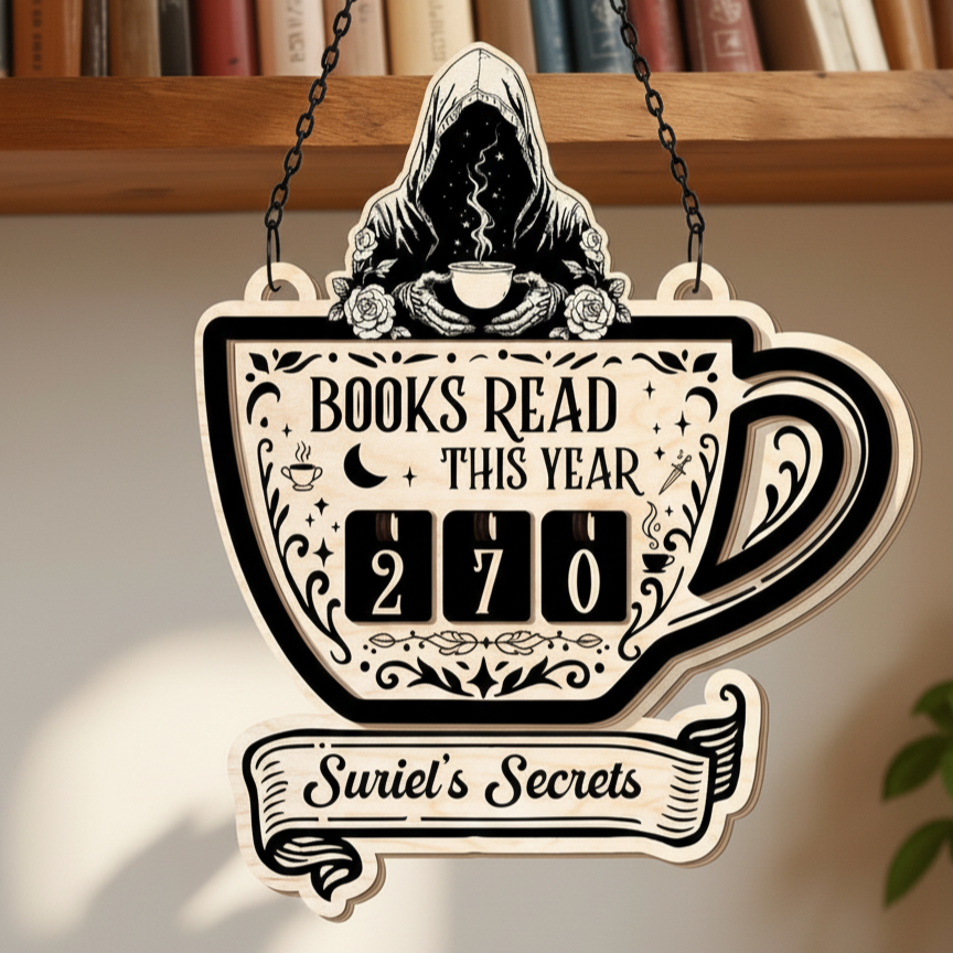 ACOTAR Book Tracker Sign, Suriel Tea Cup Decor, Fantasy Book Count Display, Reading Tracker, Book Lover Gift, Bookish Wooden Sign BTVLR07