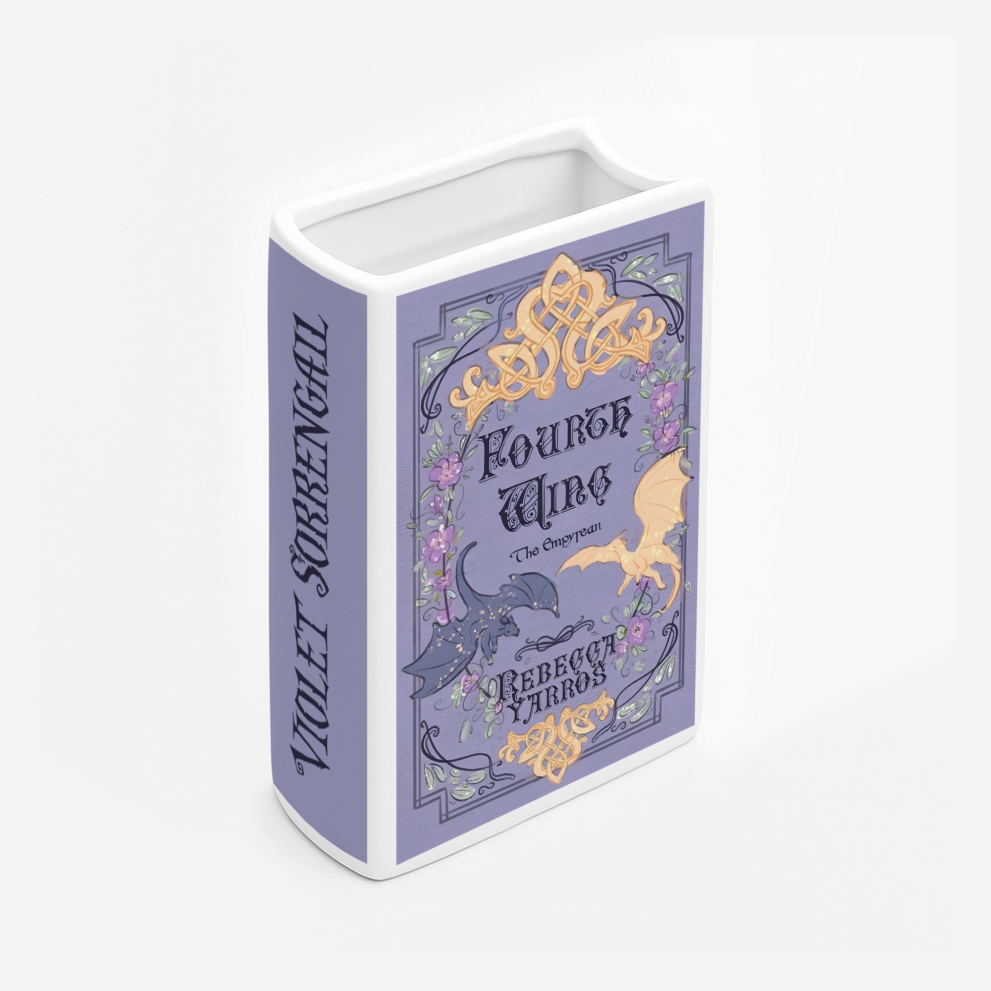 Fourth Wing Ceramic Book Vase, Fantasy Dragon Decor, Violet Sorrengail Aesthetic Gift for Book Lovers CVVRL06