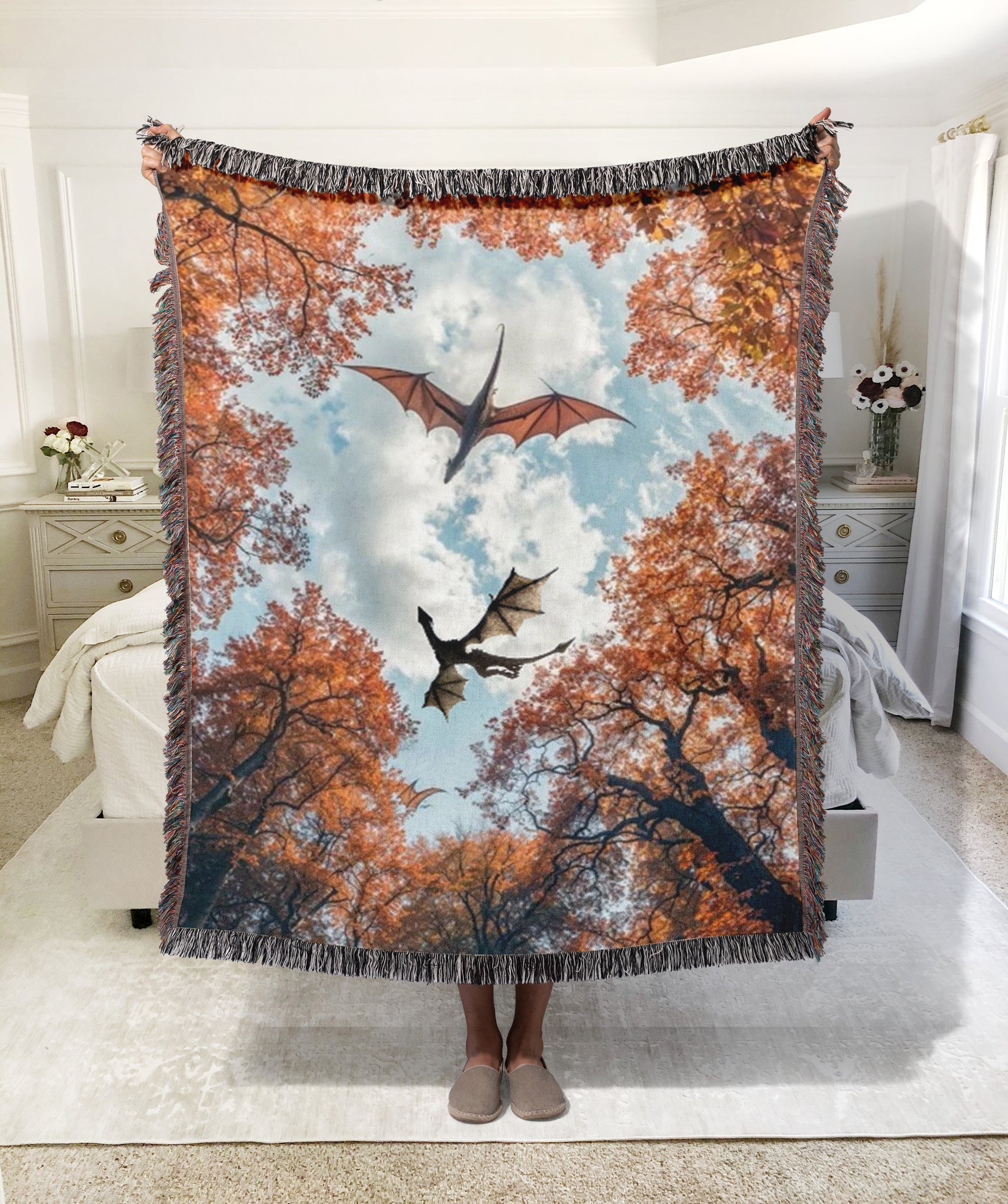 Fourth Wing Inspired Woven Blanket, Dragon Rider Fantasy Throw, Bookish Home Decor, Gift for Fantasy Readers BKVLR15