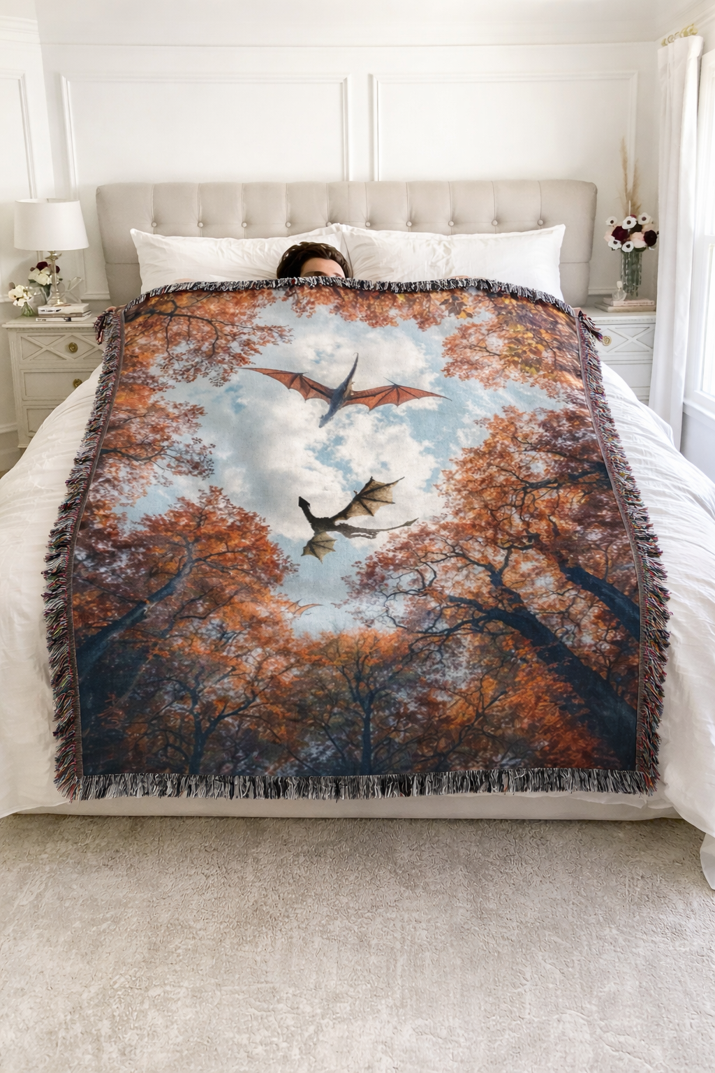 Fourth Wing Inspired Woven Blanket, Dragon Rider Fantasy Throw, Bookish Home Decor, Gift for Fantasy Readers BKVLR15