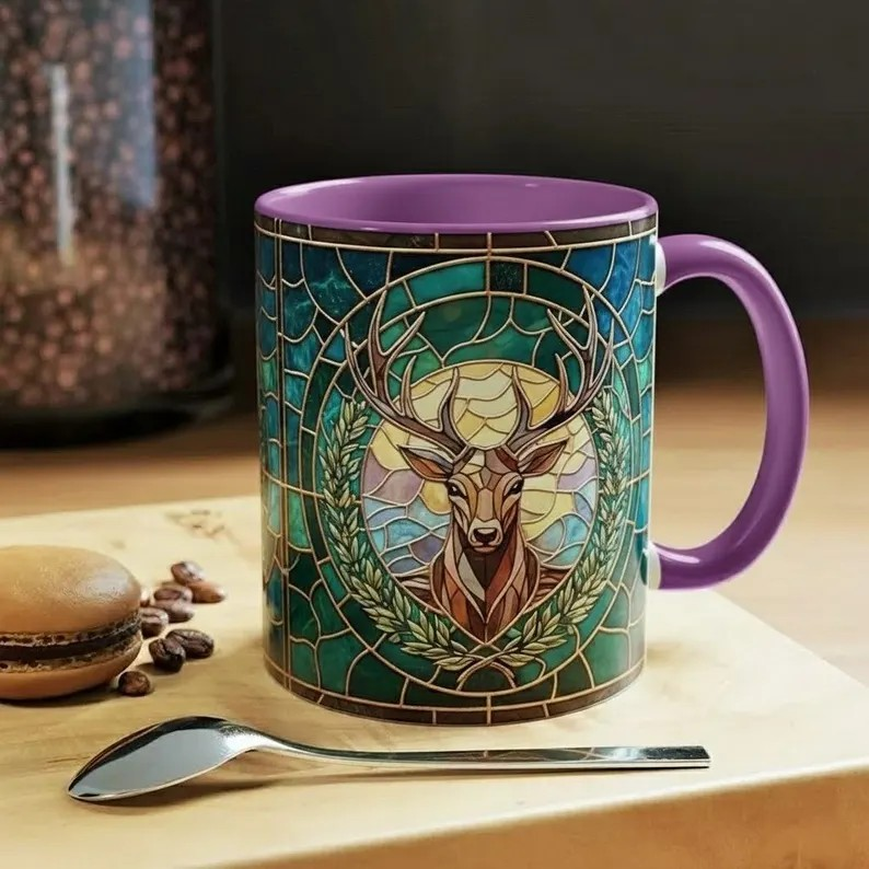 Terrasen Stag Stained Glass Style Mug, Throne of Glass Inspired Coffee Mug, White Stag Fantasy Art Cup, Bookish Reading Tea Mug (Copy)