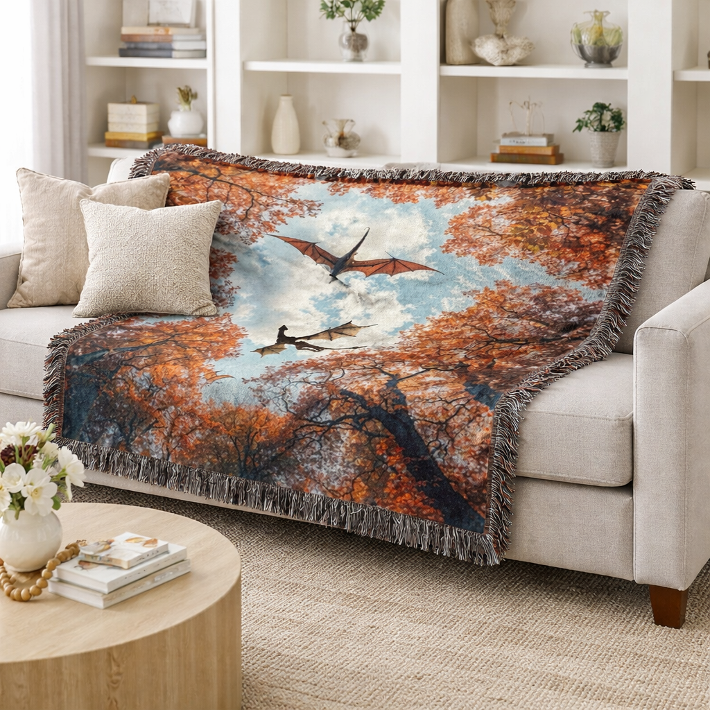 Fourth Wing Inspired Woven Blanket, Dragon Rider Fantasy Throw, Bookish Home Decor, Gift for Fantasy Readers BKVLR15
