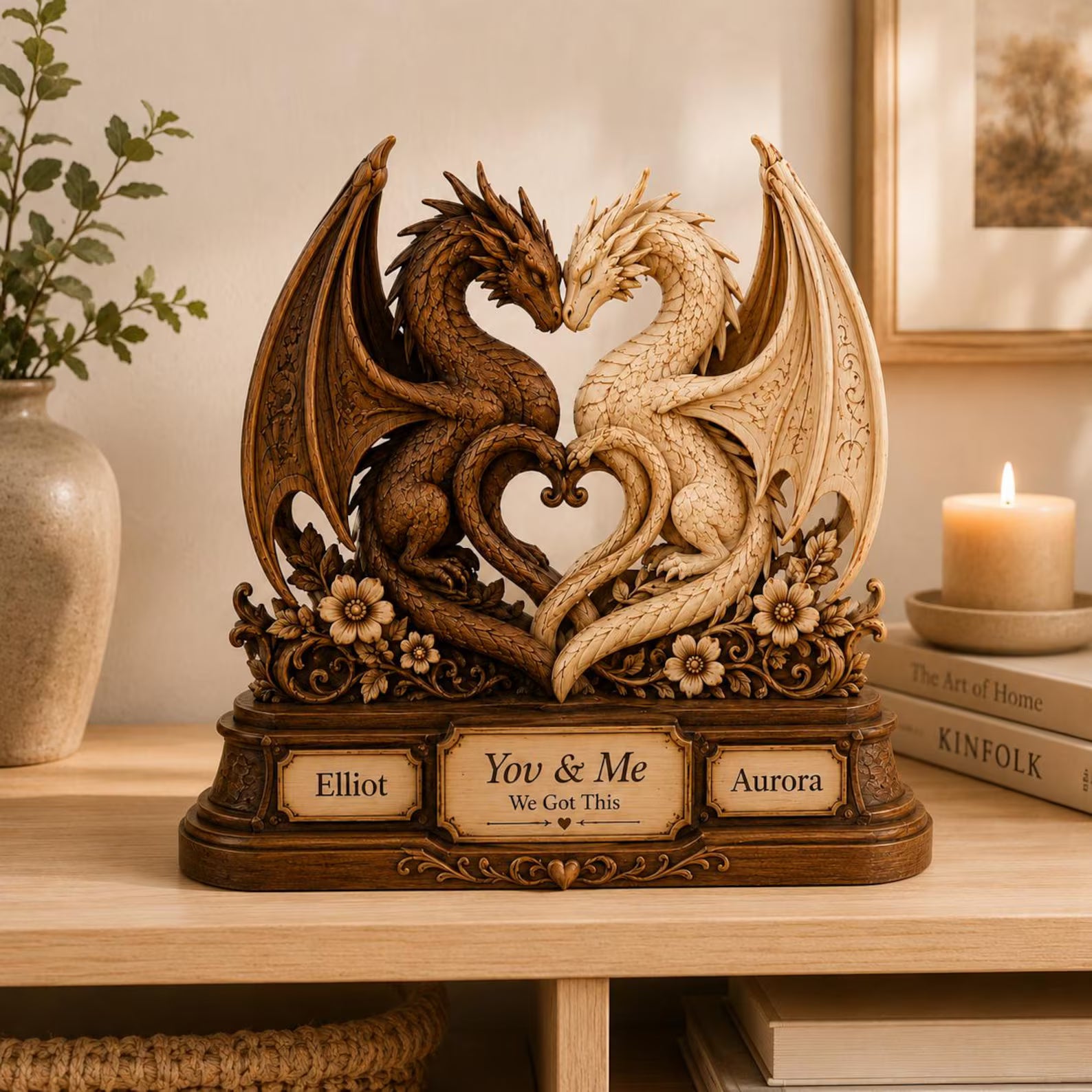 Personalized Fantasy Dragon Wooden Standee, Custom Couple Names Dragon Decor, 2D Flat Printed Romantic Wood Gift – WBVLR14