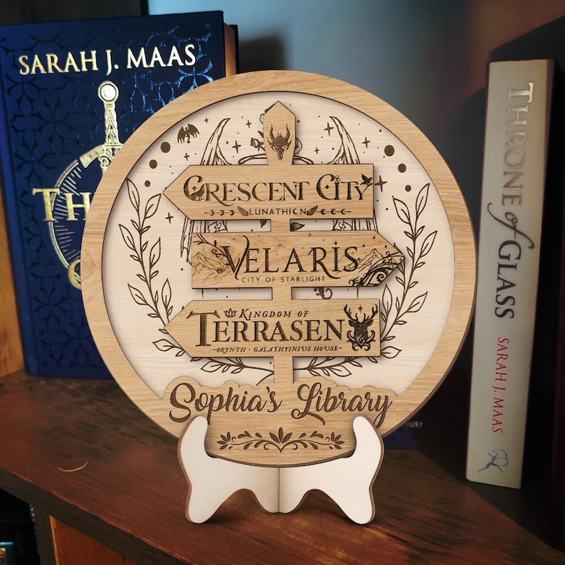 Personalized Fantasy Book Sign, Velaris Crescent City Terrasen Wooden Decor, ACOTAR Inspired Library Plaque, Book Lover Gift BTVLR42
