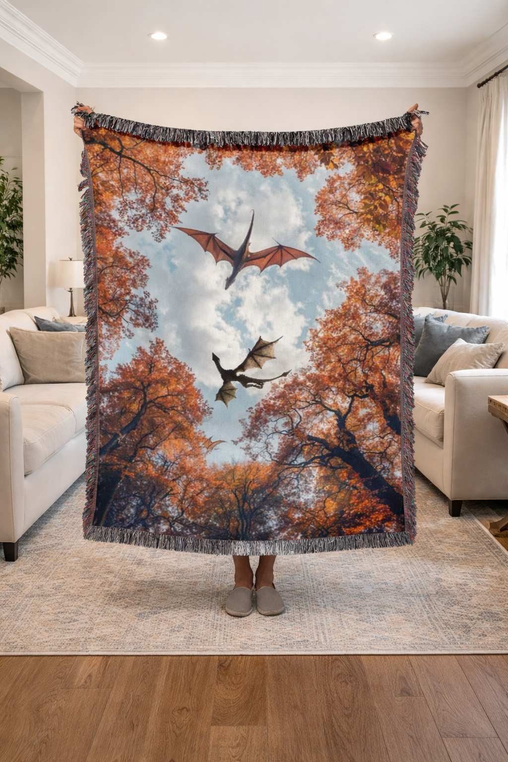 Fourth Wing Inspired Woven Blanket, Dragon Rider Fantasy Throw, Bookish Home Decor, Gift for Fantasy Readers BKVLR15