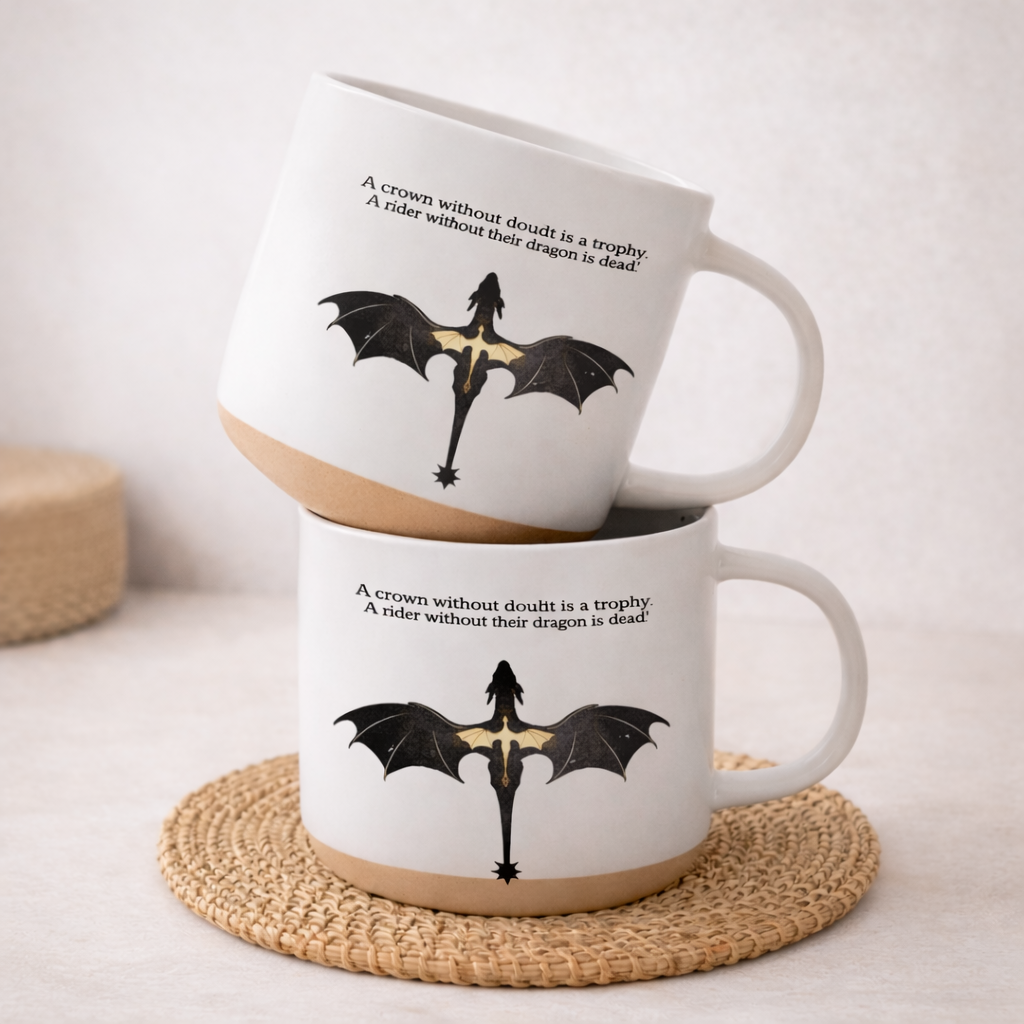 A Rider Without Their Dragon Is Dead Quote Mug, Fourth Wing Inspired Dragon Ceramic Coffee Cup, Fantasy Bookish Gift
