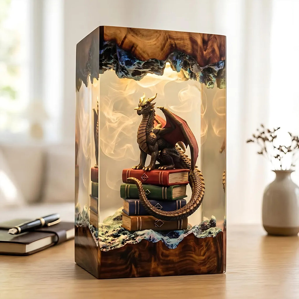 Dragon Book Resin Lamp, Fantasy Reading Night Light, Magical Library Decor, Unique Gift for Teachers and Book Lovers. ERNLVLA23