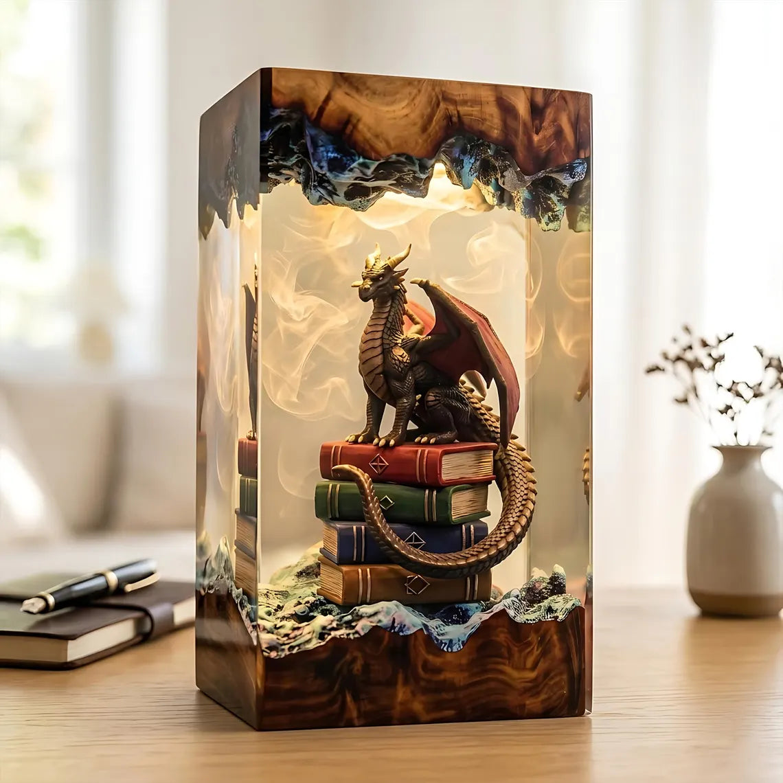 Dragon Book Resin Lamp, Fantasy Reading Night Light, Magical Library Decor, Unique Gift for Teachers and Book Lovers. ERNLVLA23