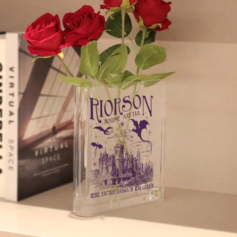 Xaden Riorson House Acrylic Book Vase, Basgiath War College Fantasy Vase, Fourth Wing Book Decor, Dragon Bookshelf Vase,Fantasy Reader Vase VLRBV39